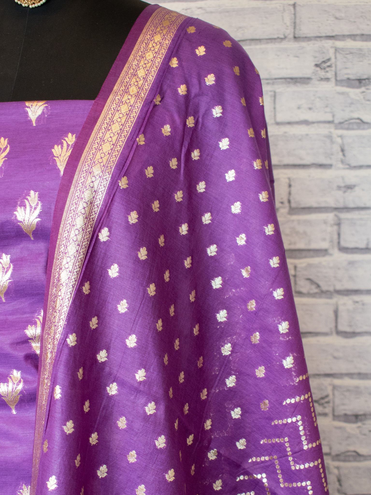 Cotton Silk Salwar Kameez Material With Silver Zari Weaving & Dupatta-Purple