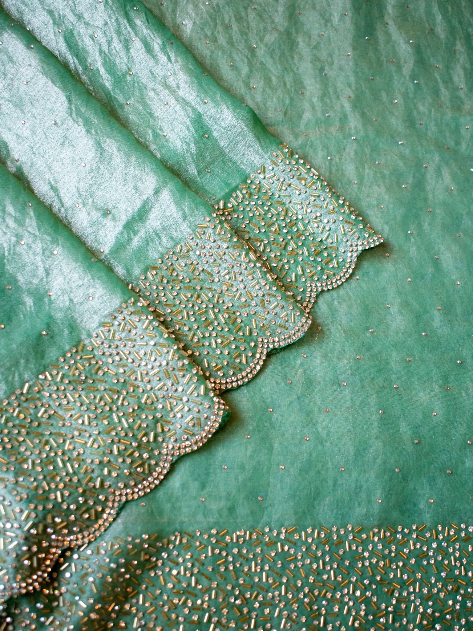 Tissue Sequin Saree - Pastel Green