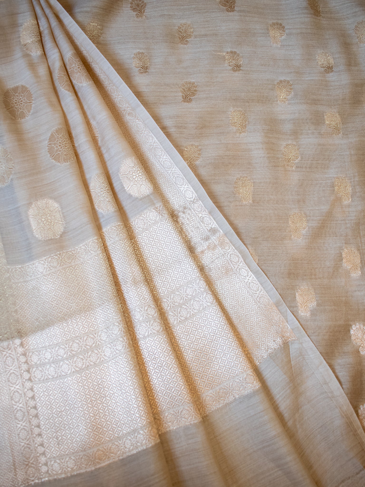 Banarasi Pure Muga Silk Salwar Kameez- Beige