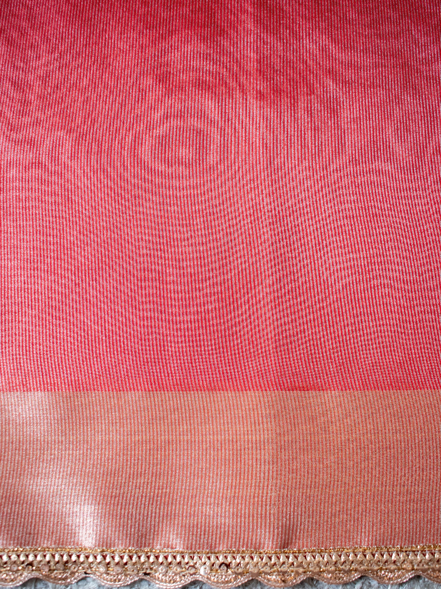 Banarasi Tissue Embroidered Saree With Weaving & Lace Border- Red