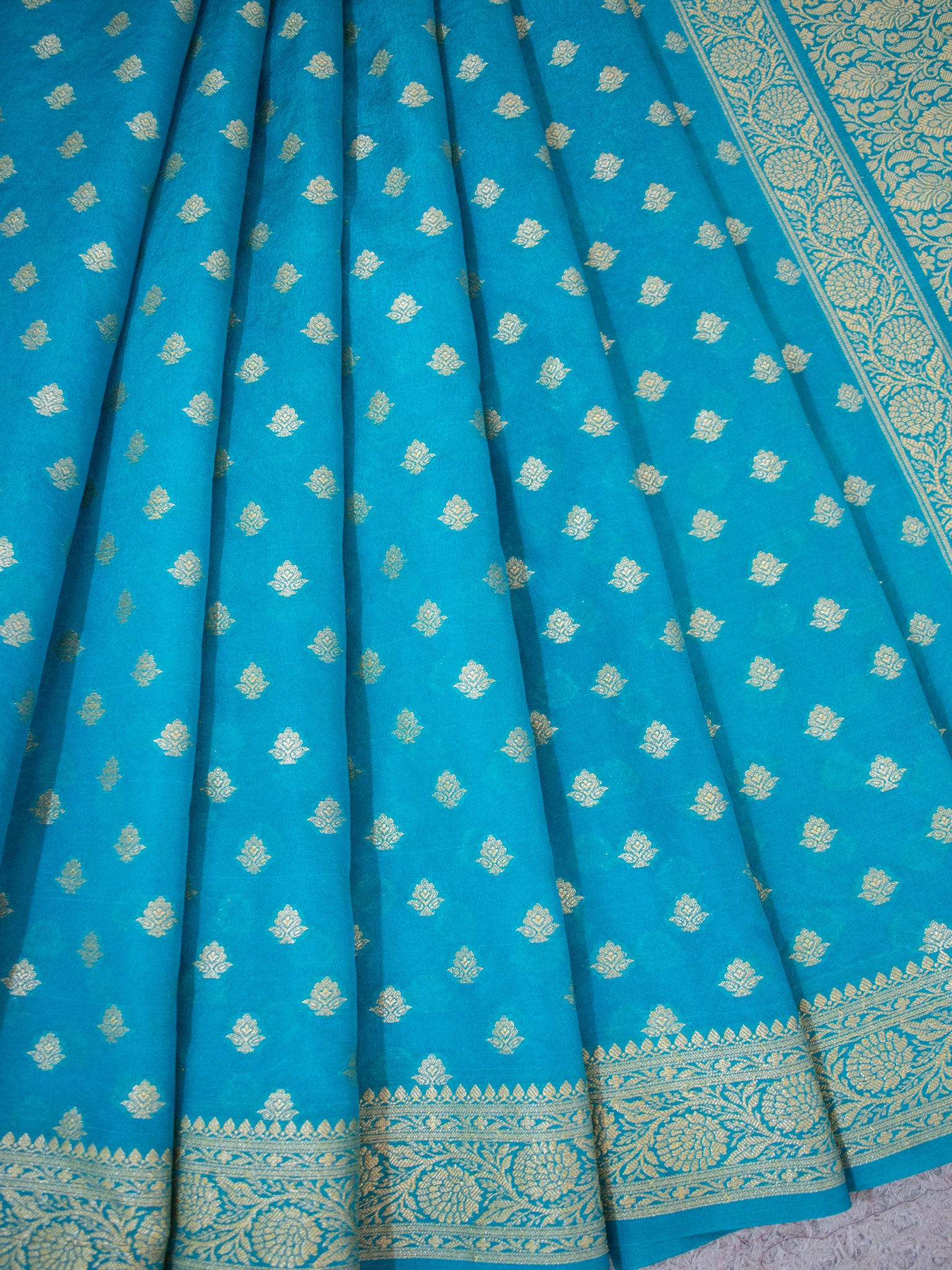 Banarasi Semi Georgette Saree With Resham Weaving- Sky Blue