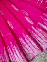 Banarasi  Organza Saree With Silver Zari Border-Pink