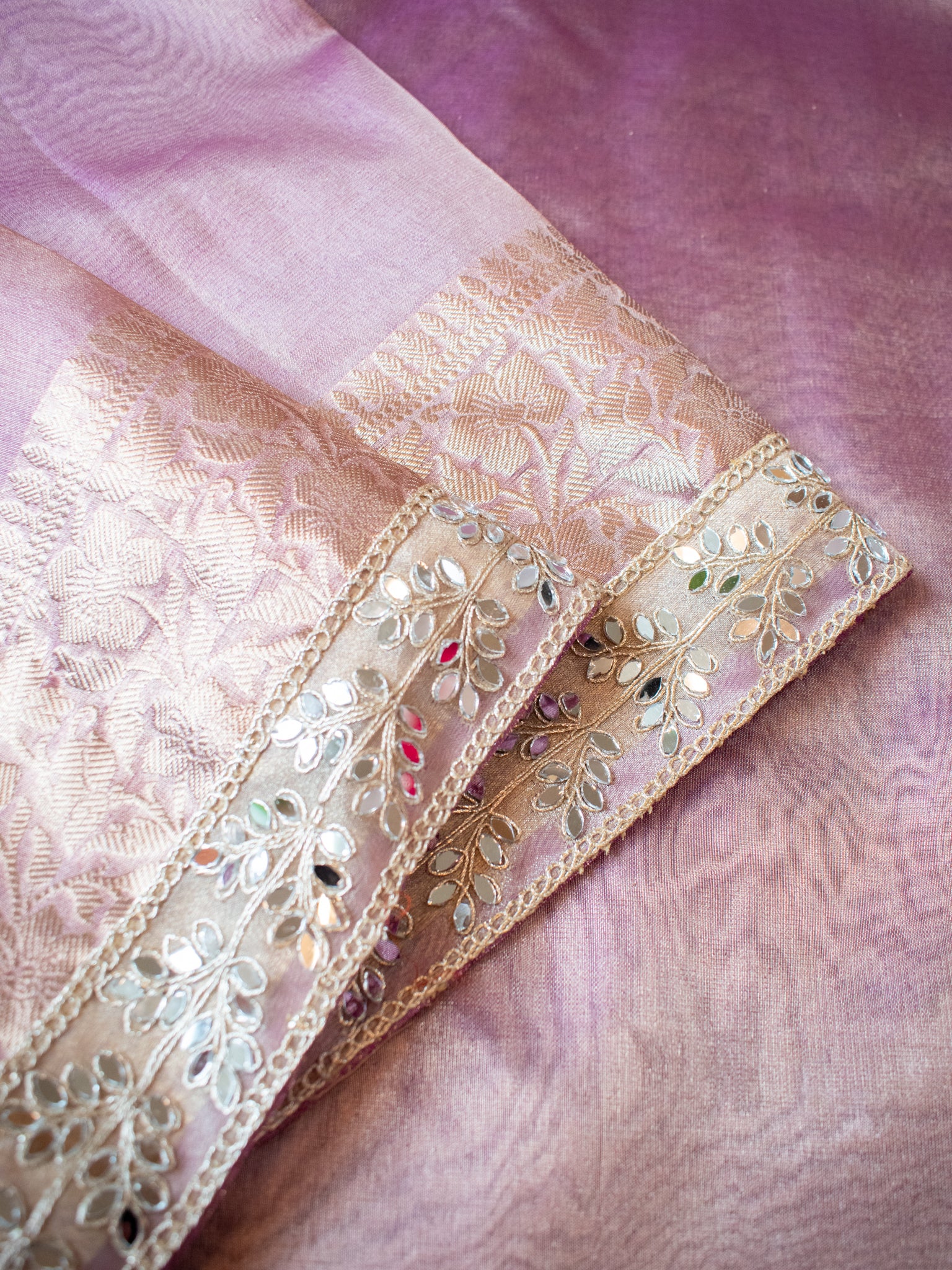Banarasi Tissue Saree With Lace Border - Lavender