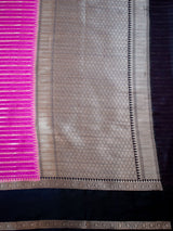 Banarasi Cotton Silk Saree with Satin Contrast Border-Pink