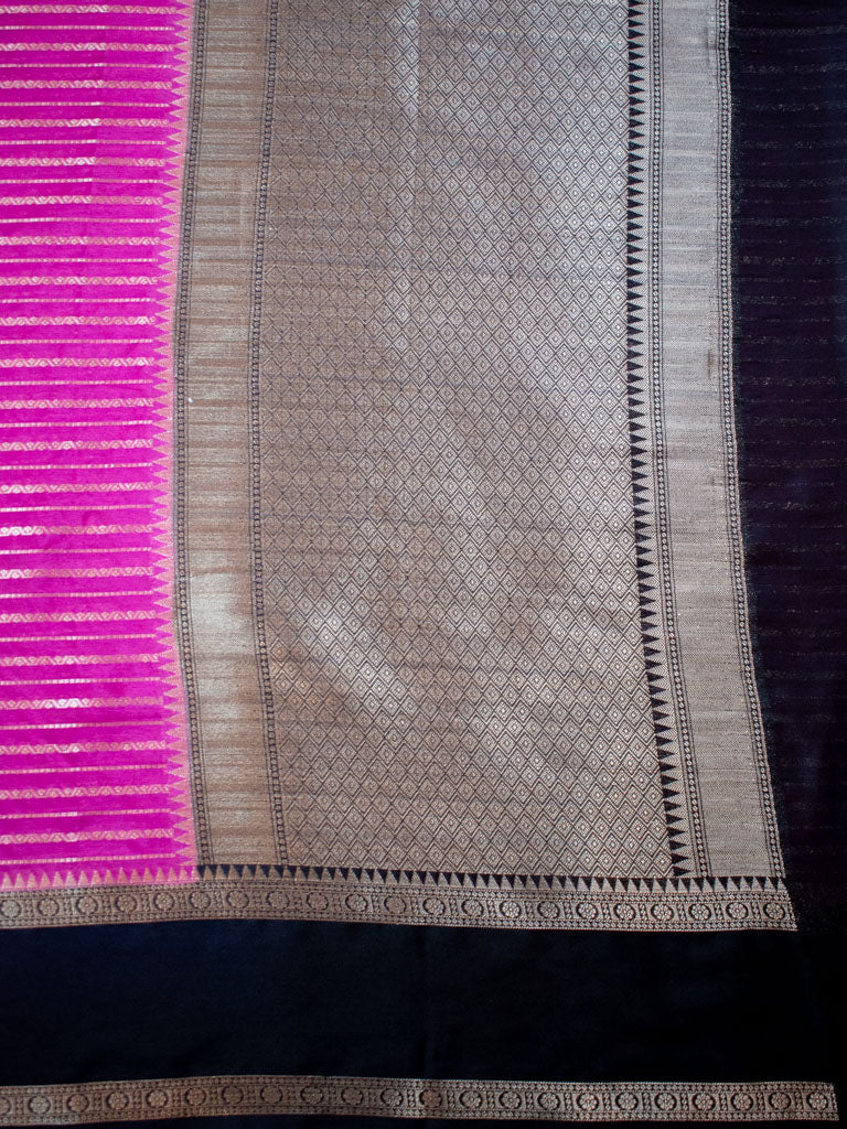 Banarasi Cotton Silk Saree with Satin Contrast Border-Pink