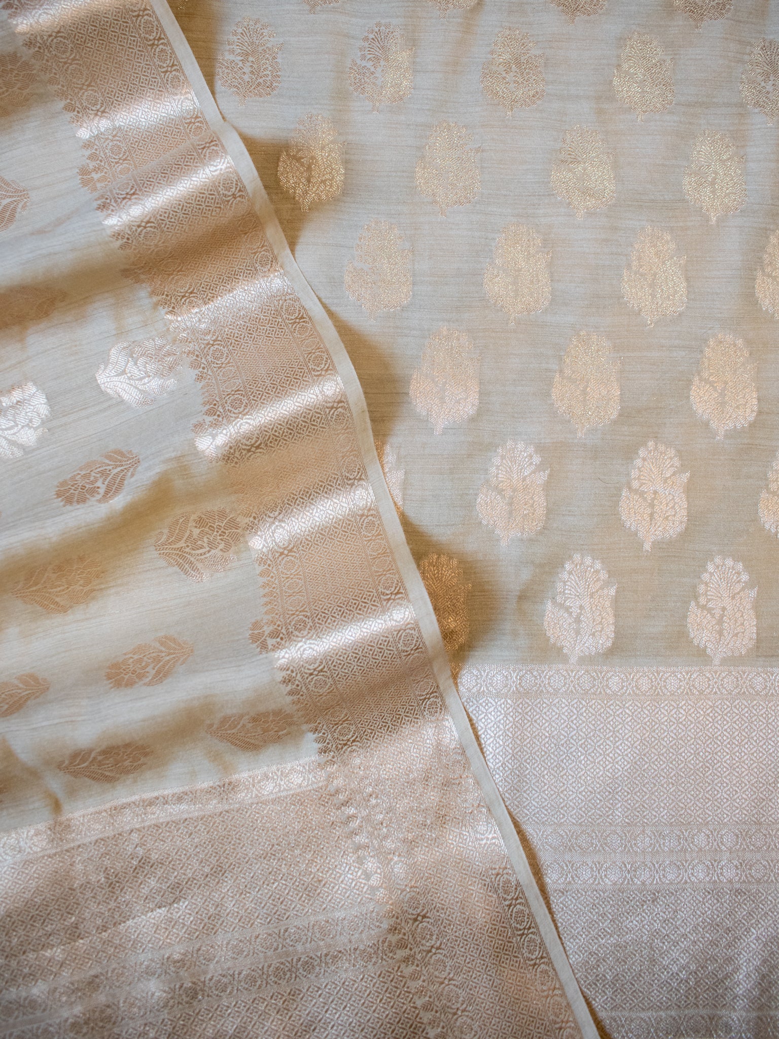 Banarasi Pure Muga Silk Salwar Kameez- Beige