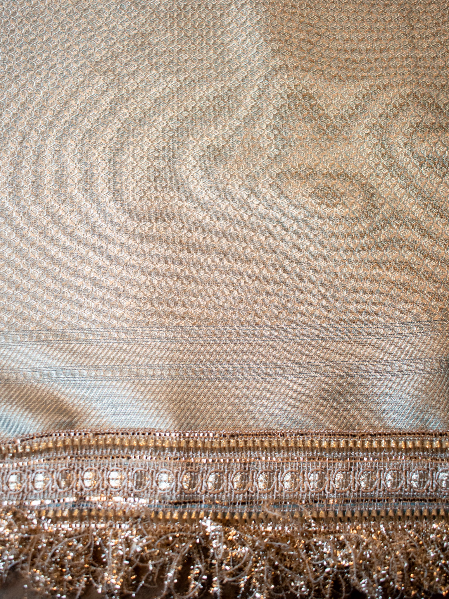 Banarasi Mirror Work Tissue Saree with Lace Border - Blue