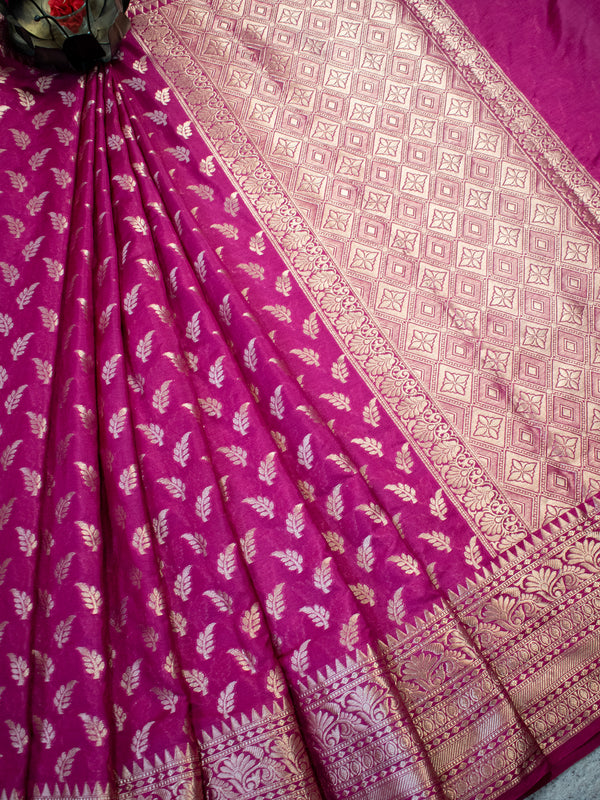 Banarasi Cotton Silk Saree With Gold Zari Weaving & Border-Pink