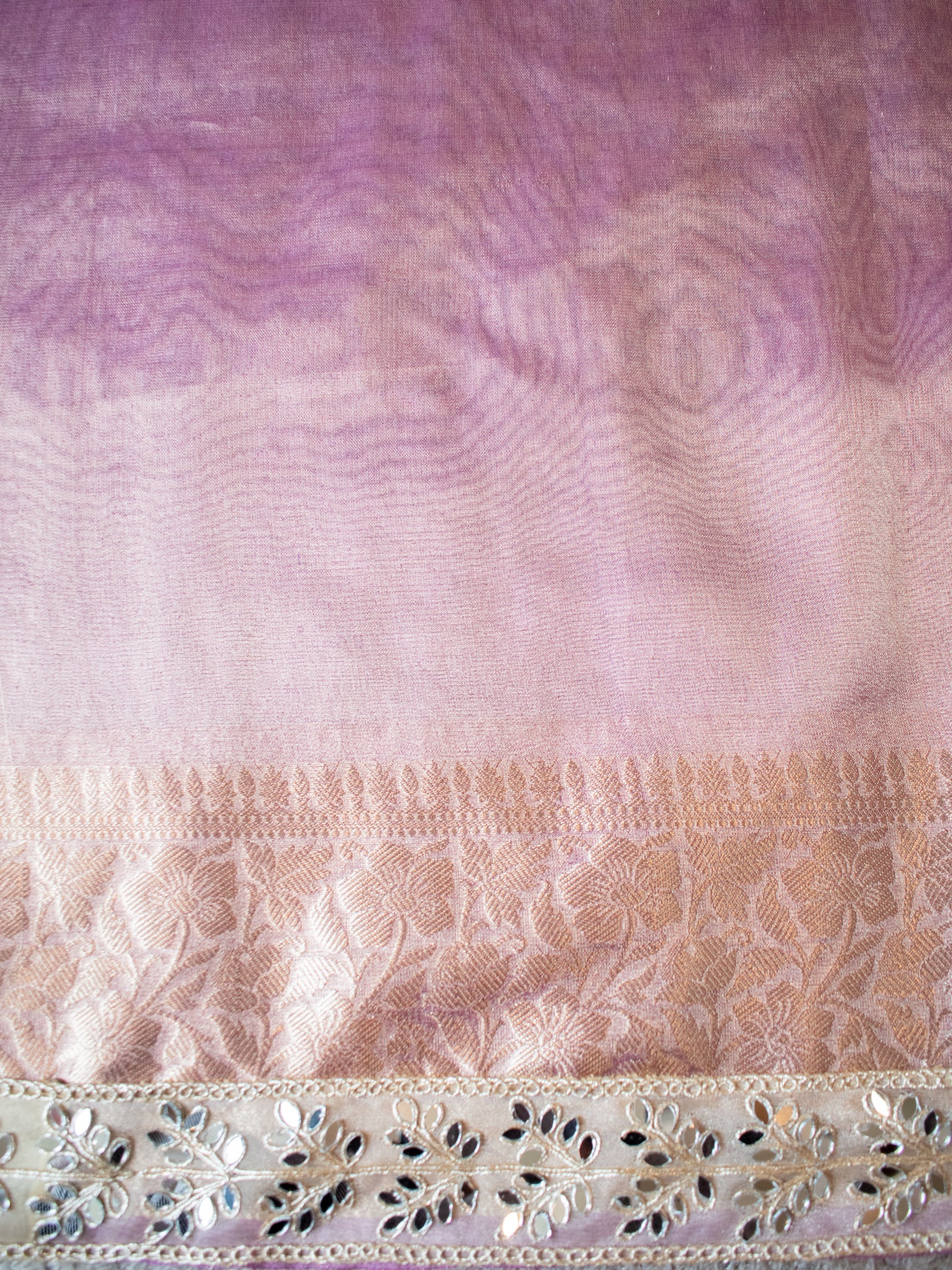 Banarasi Tissue Saree With Lace Border - Lavender