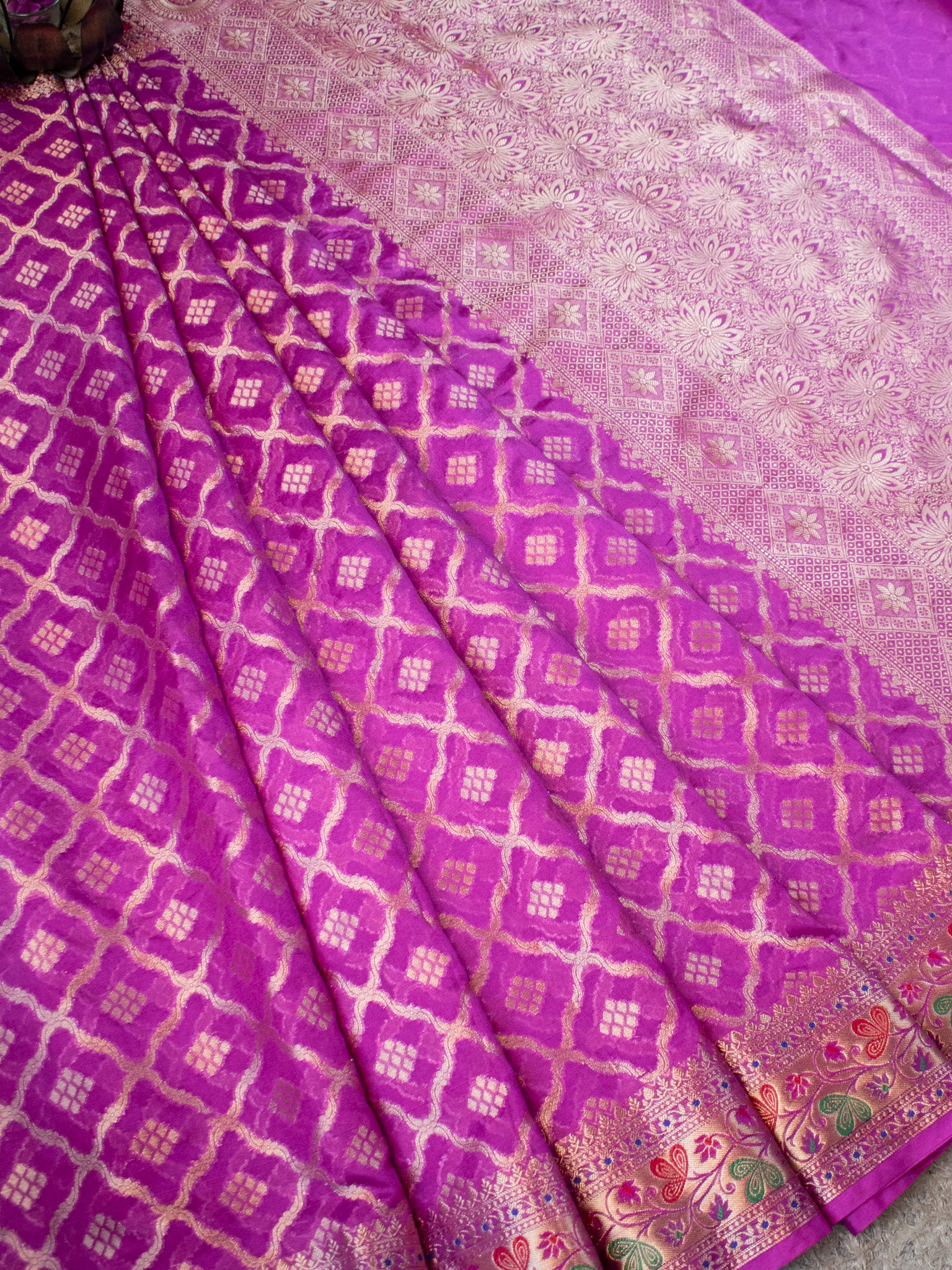 Banarasi Cotton Silk Saree With Zari Weaving & Meena Border-Pink