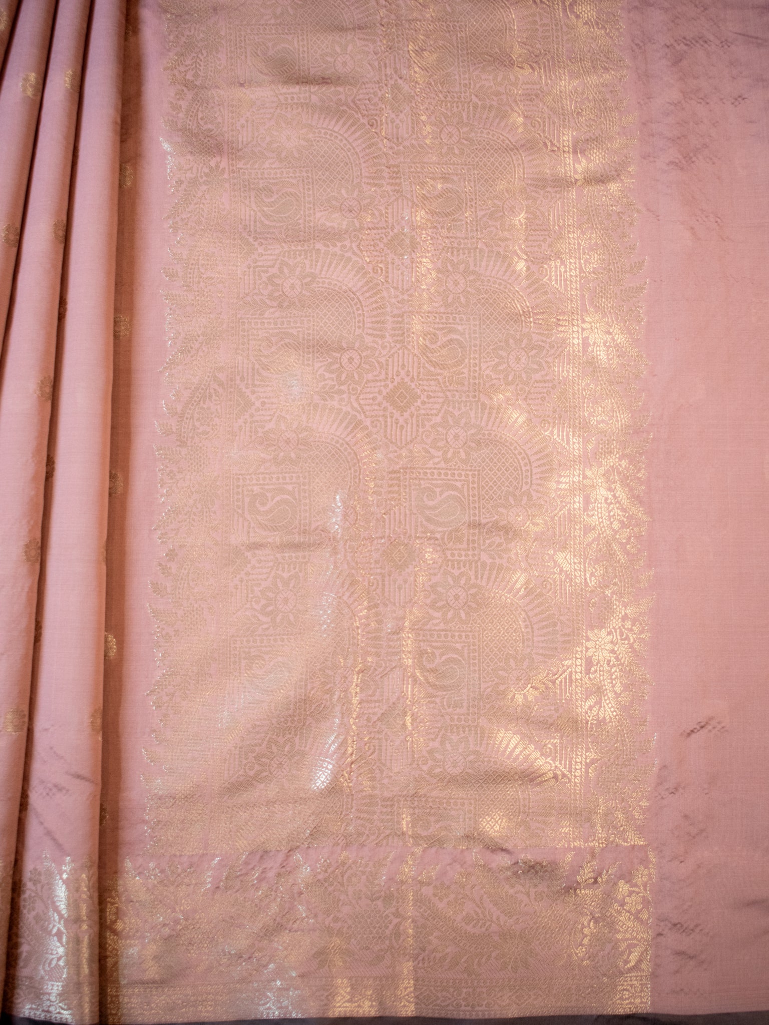 Banarasi Semi Katan Silk Saree With Border- Sand Brown
