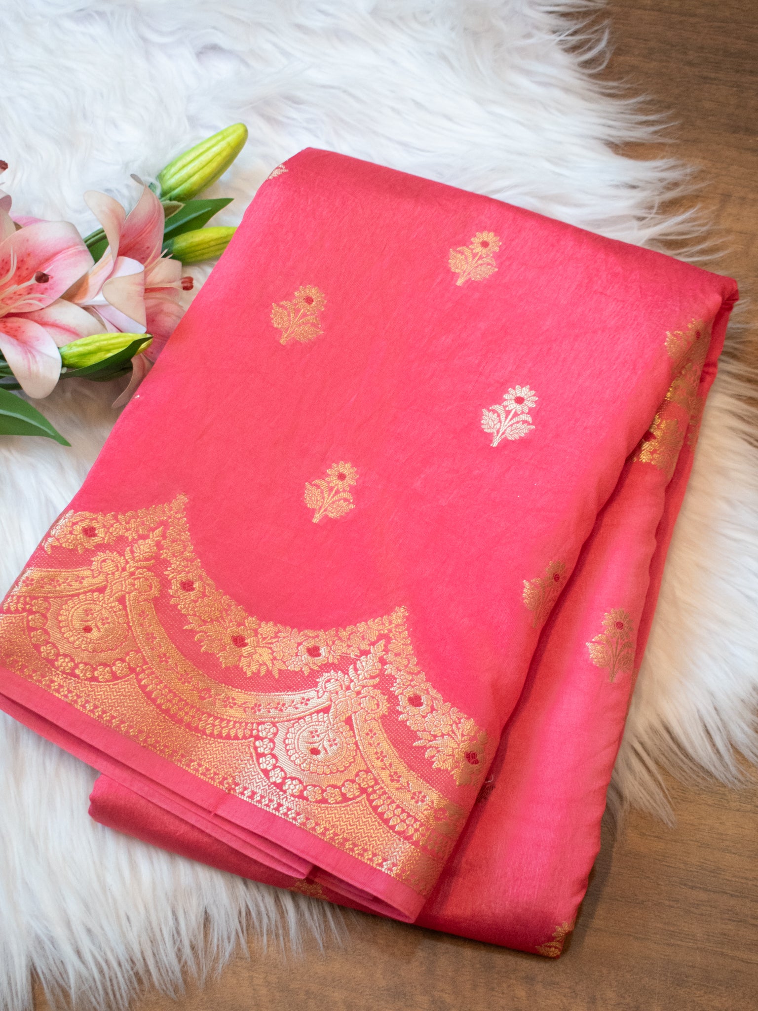 Banarasi Cotton Silk Saree With Zari Weaving & Border- Pink