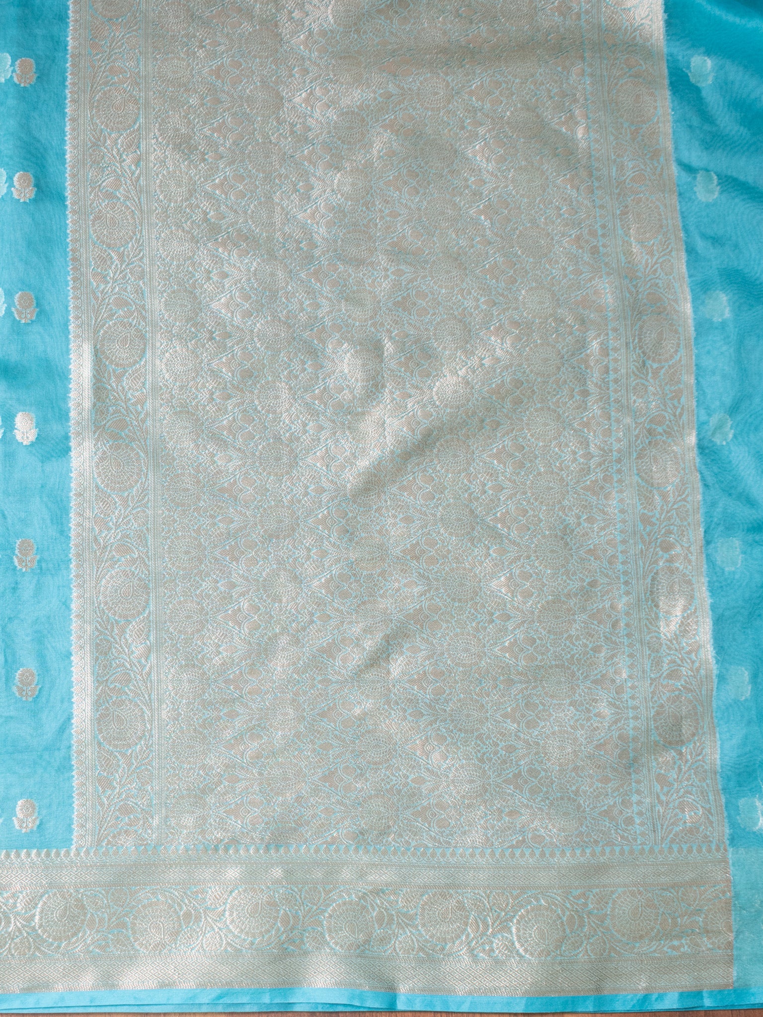 Banarasi Organza Mix Saree With Zari Weaving & Border- Blue