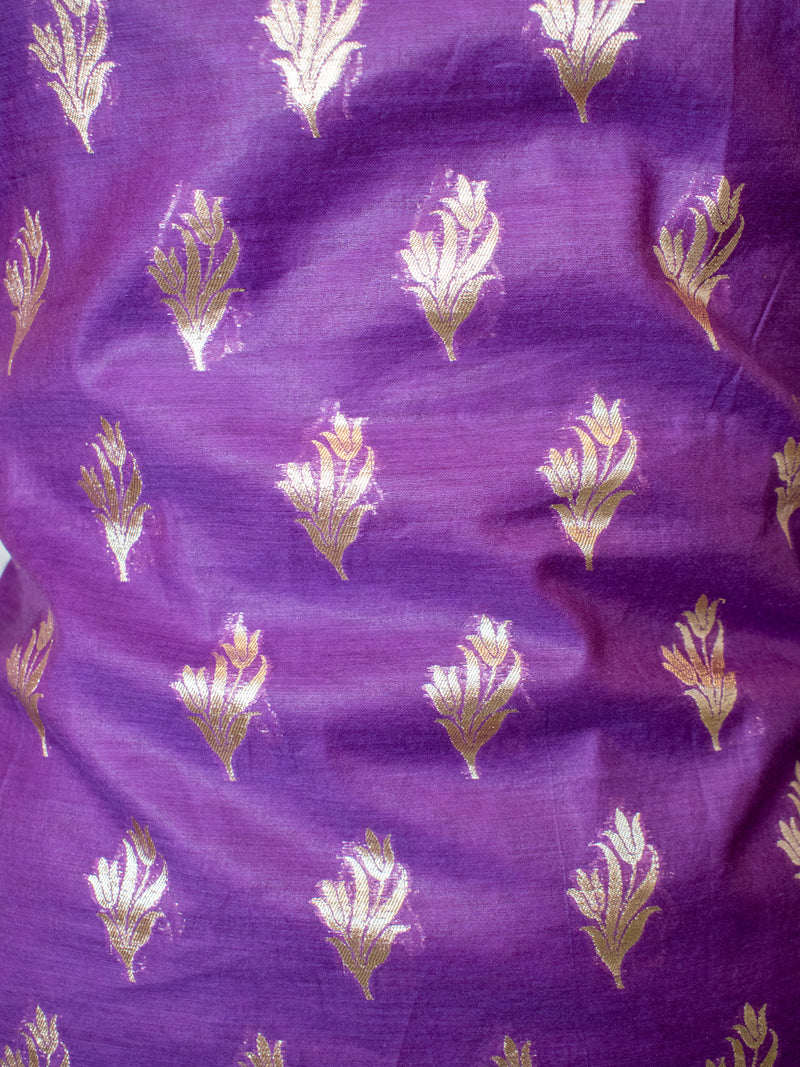 Cotton Silk Salwar Kameez Material With Silver Zari Weaving & Dupatta-Purple
