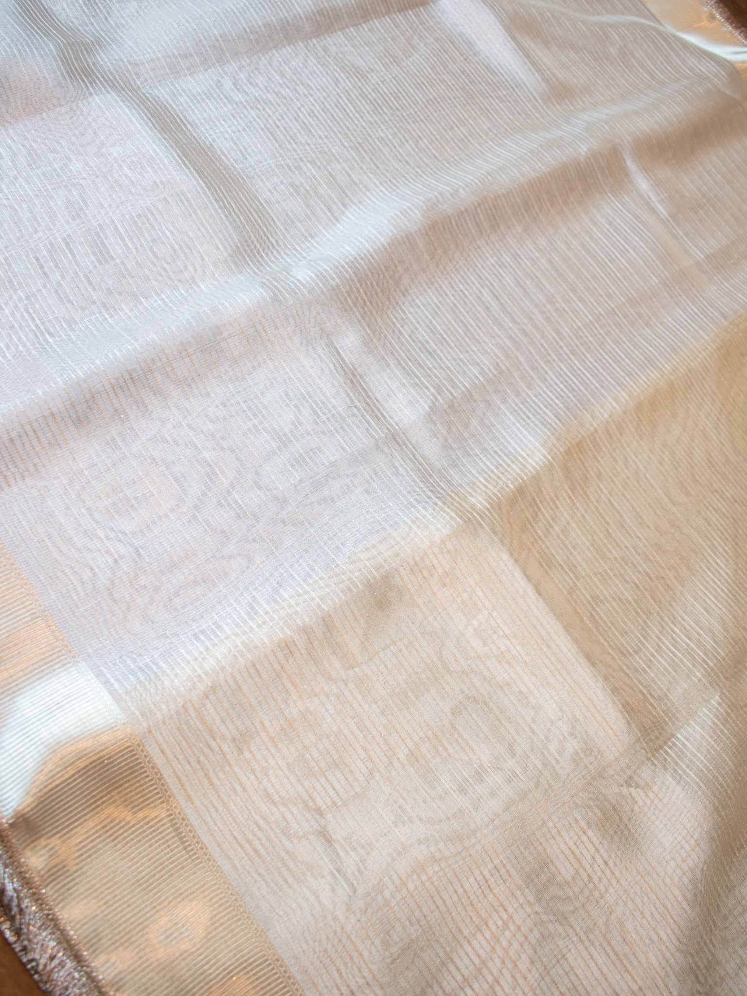 Banarasi Tissue Saree with Lace Border- Silver