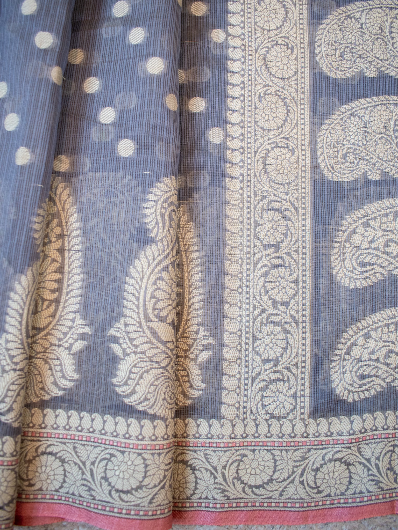 Banarasi Cotton Saree With Resham Buti Weaving & Border- Grey