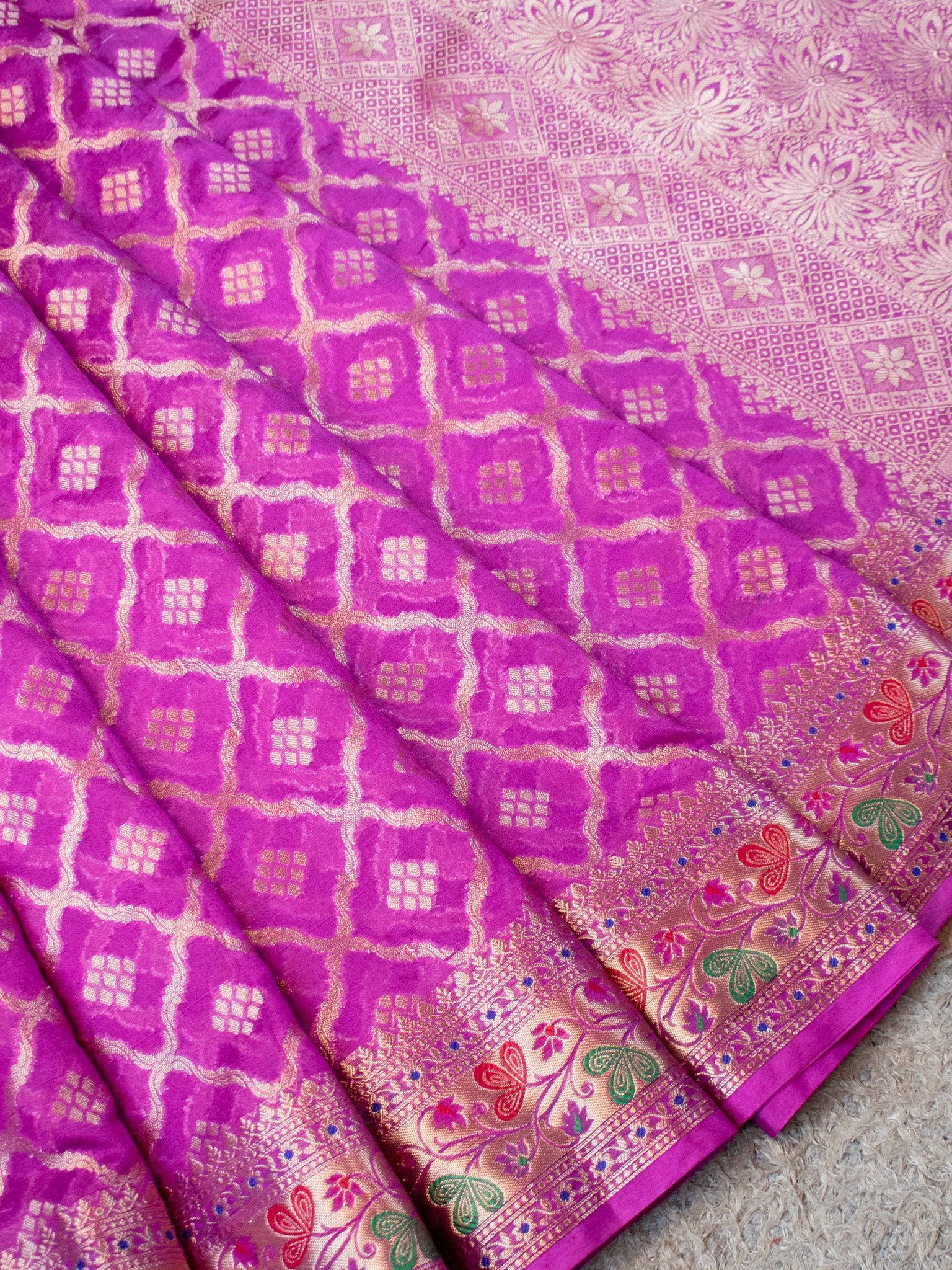 Banarasi Cotton Silk Saree With Zari Weaving & Meena Border-Pink