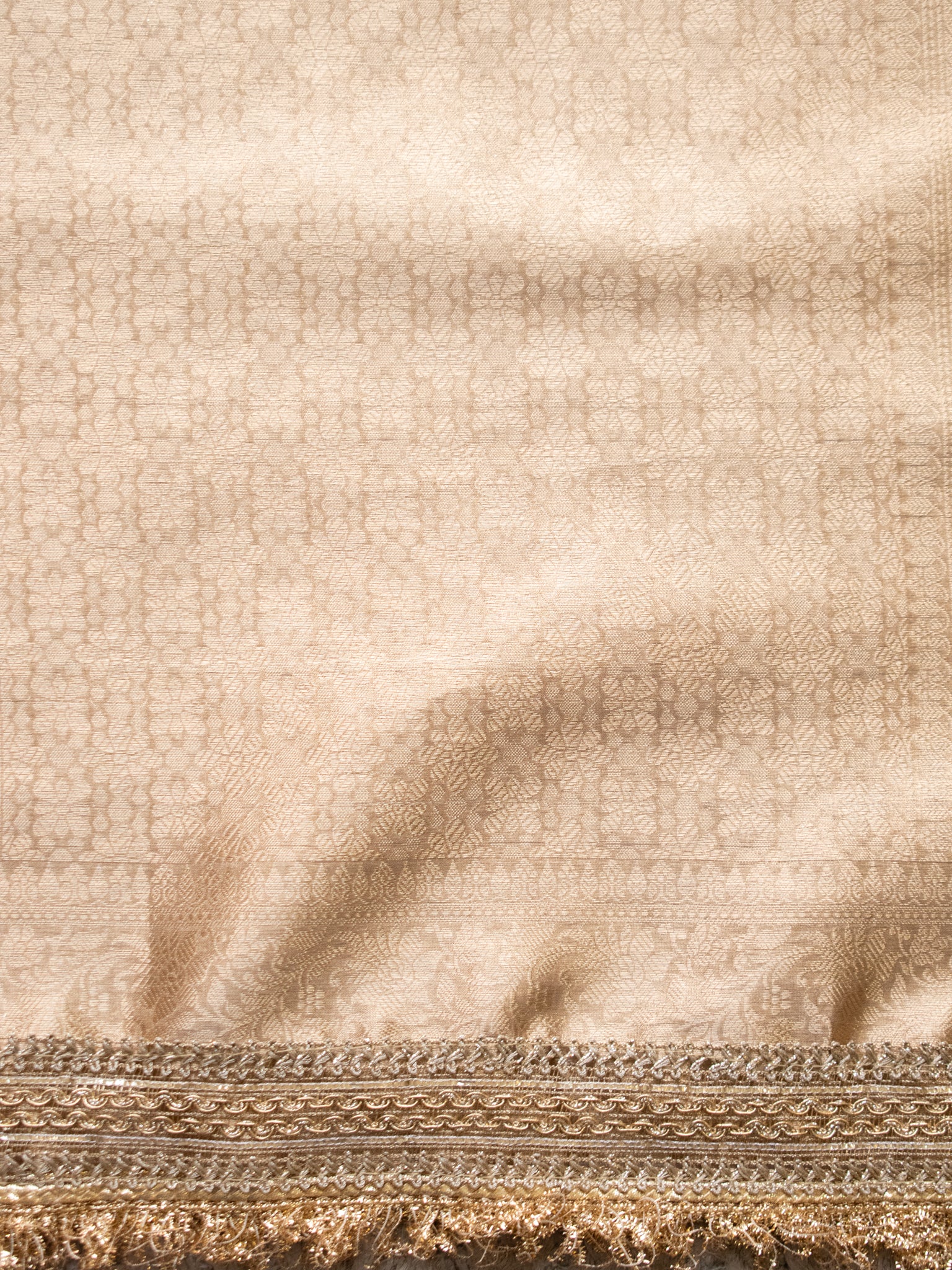 Banarasi Tissue Saree With Zari Weaving & Lace Border - Beige