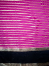 Banarasi Cotton Silk Saree with Satin Contrast Border-Pink