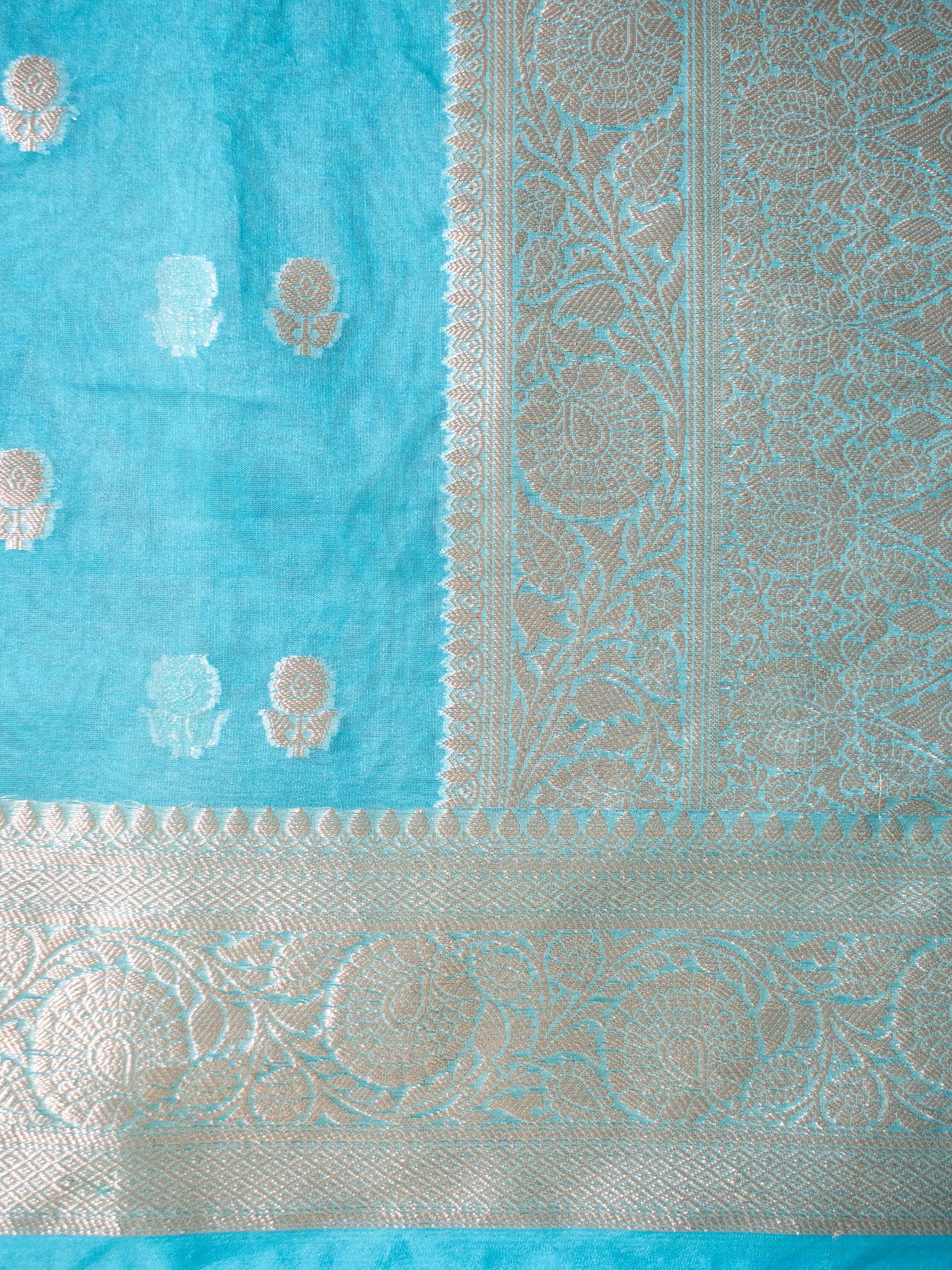 Banarasi Organza Mix Saree With Zari Weaving & Border- Blue