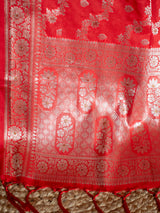 Banarasi Silk Salwar Kameez Fabric With Silver Zari Weaving With Dupatta-Red