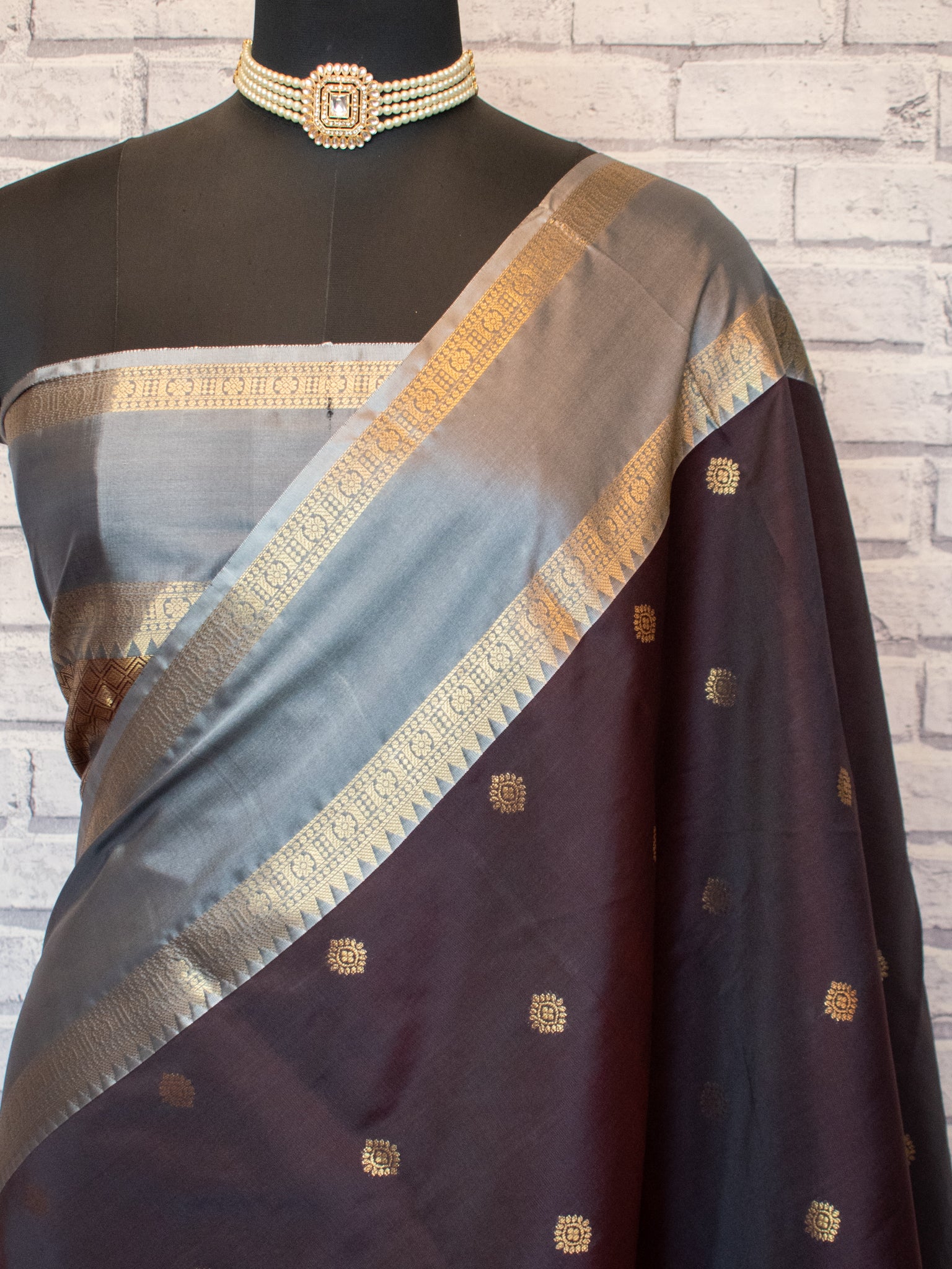 Banarasi Cotton Silk Shaded Saree with Zari Buti Weaving - Grey