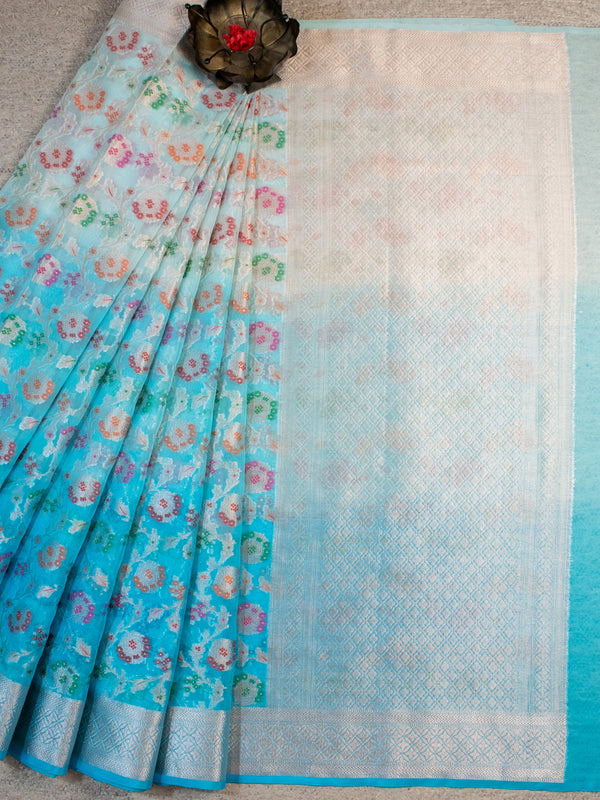 Banarasi Shaded Semi Silk Saree With Heavy Jaal Zari & Meena Weaving-Blue