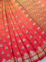 Banarasi Dual Shade Pure Georgette Saree With Resham Weaving-Orange & Red