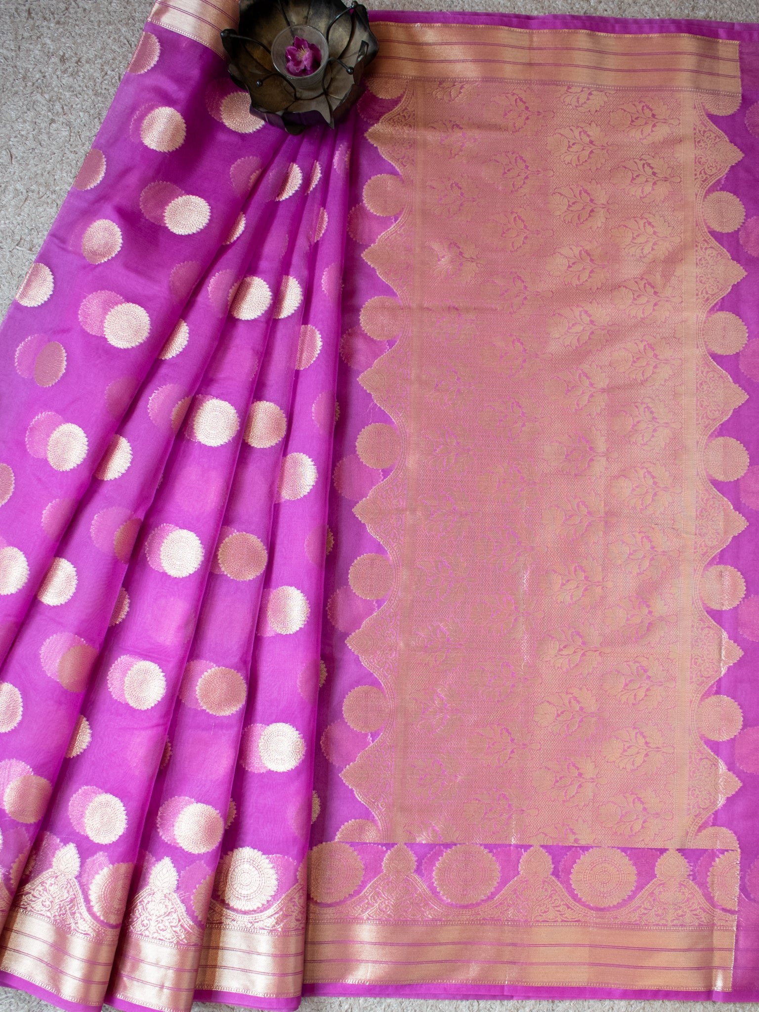 Banarasi Organza Mix Saree With Zari Border - Lavender