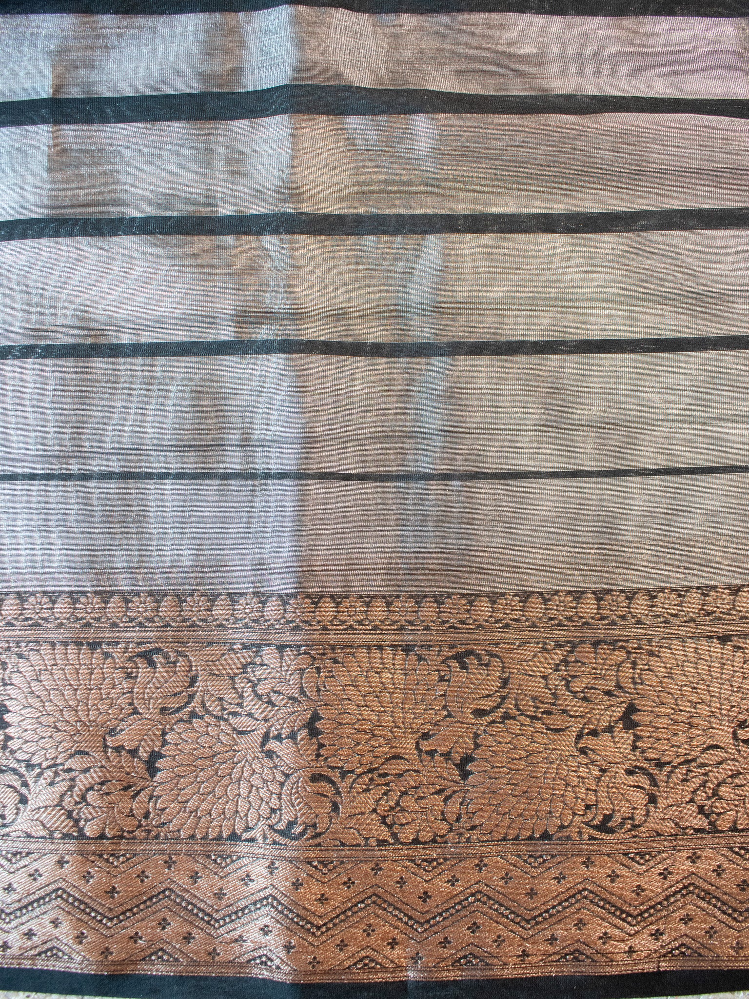 Banarasi Tissue Saree With Copper Zari Border-Black