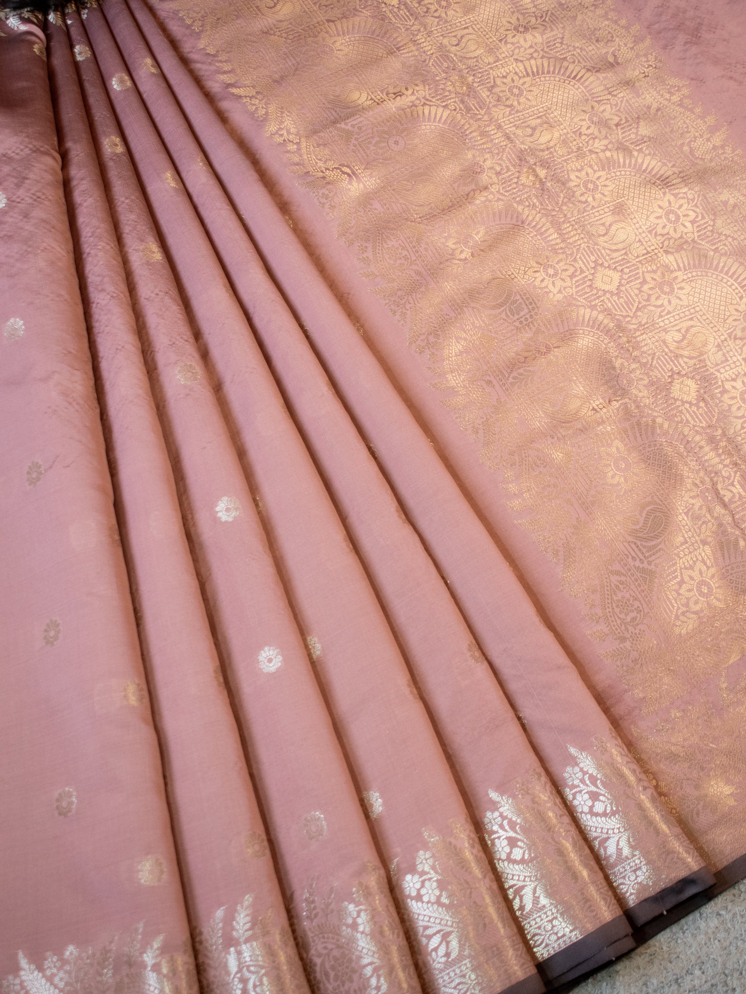 Banarasi Semi Katan Silk Saree With Border- Sand Brown