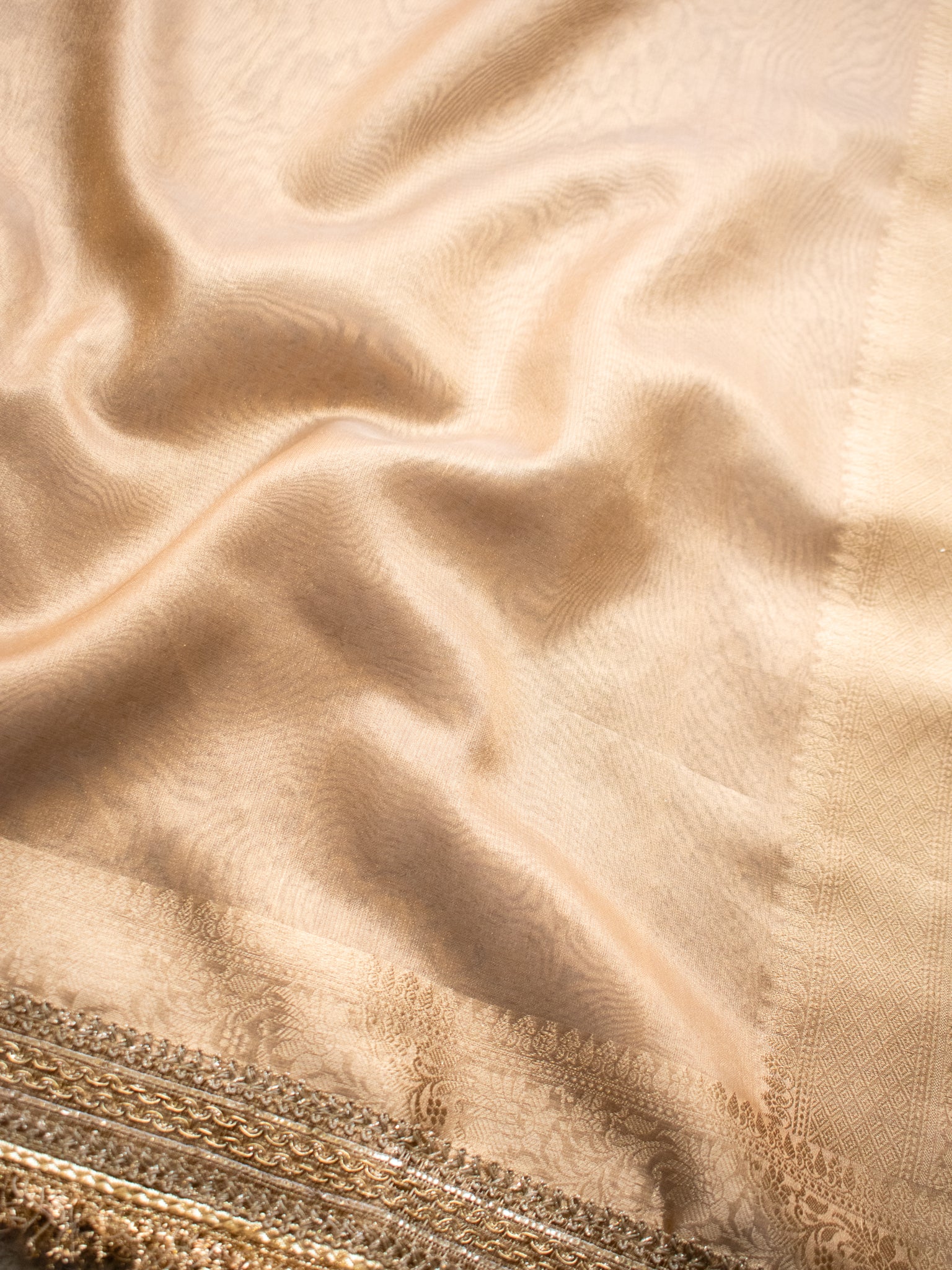 Banarasi Tissue Saree With Zari Weaving & Lace Border - Beige