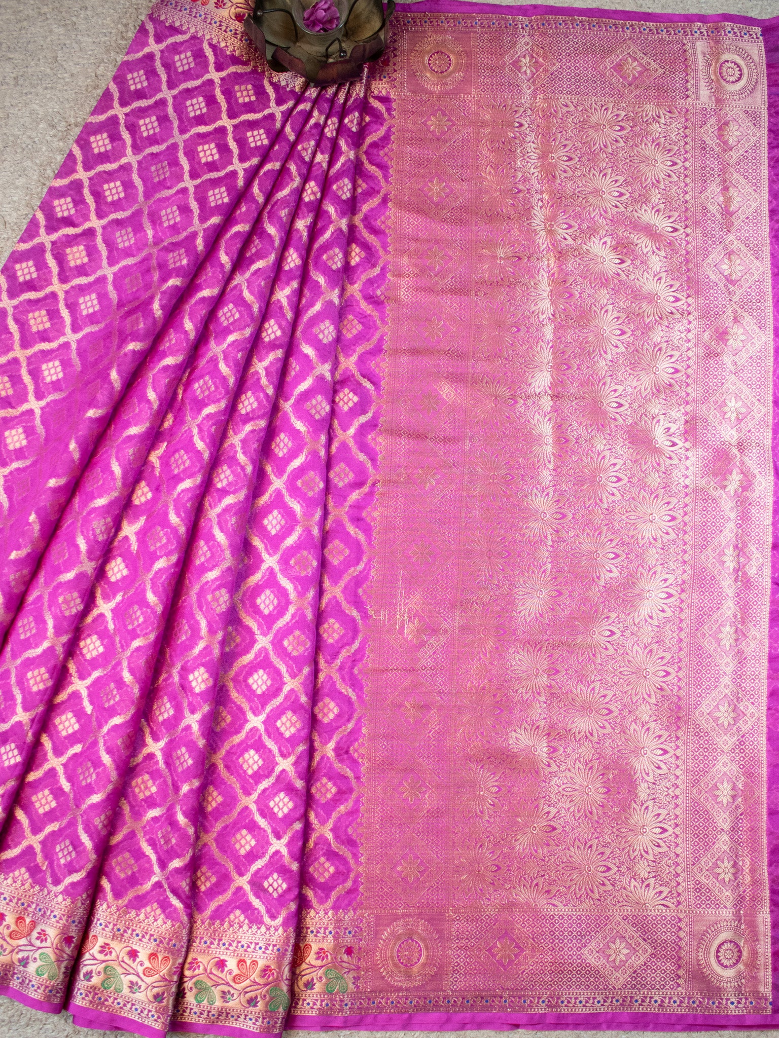 Banarasi Cotton Silk Saree With Zari Weaving & Meena Border-Pink