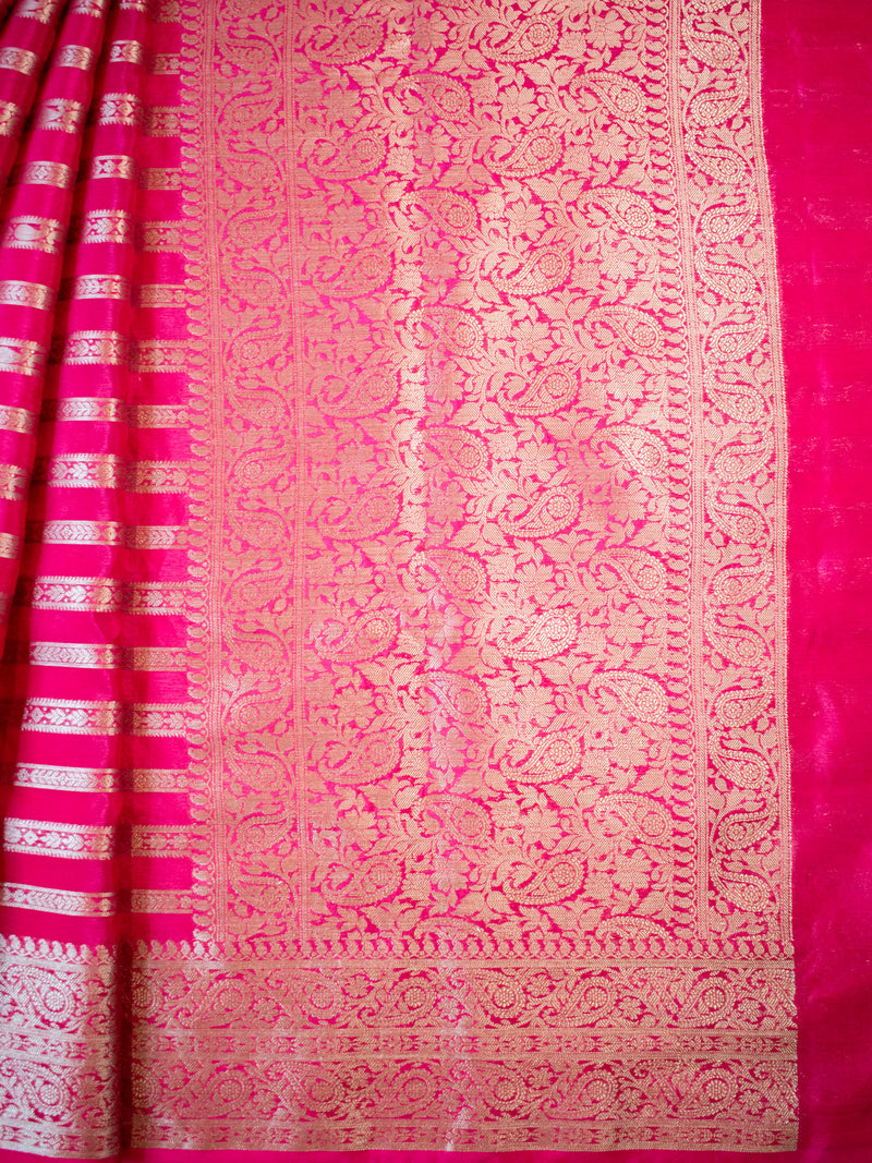 Banarasi Cotton Silk Saree With Copper Zari Border-Pink