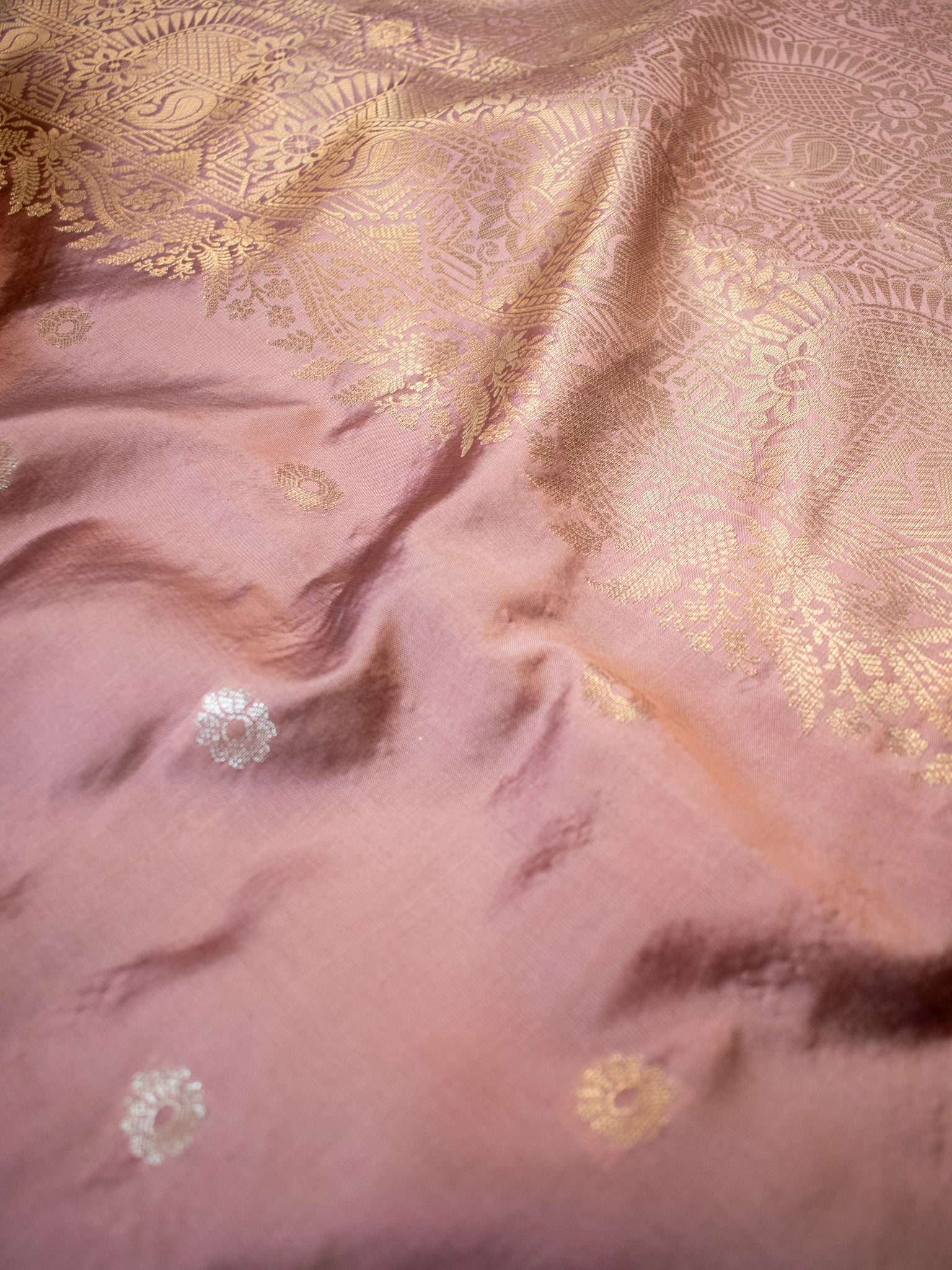 Banarasi Semi Katan Silk Saree With Border- Sand Brown