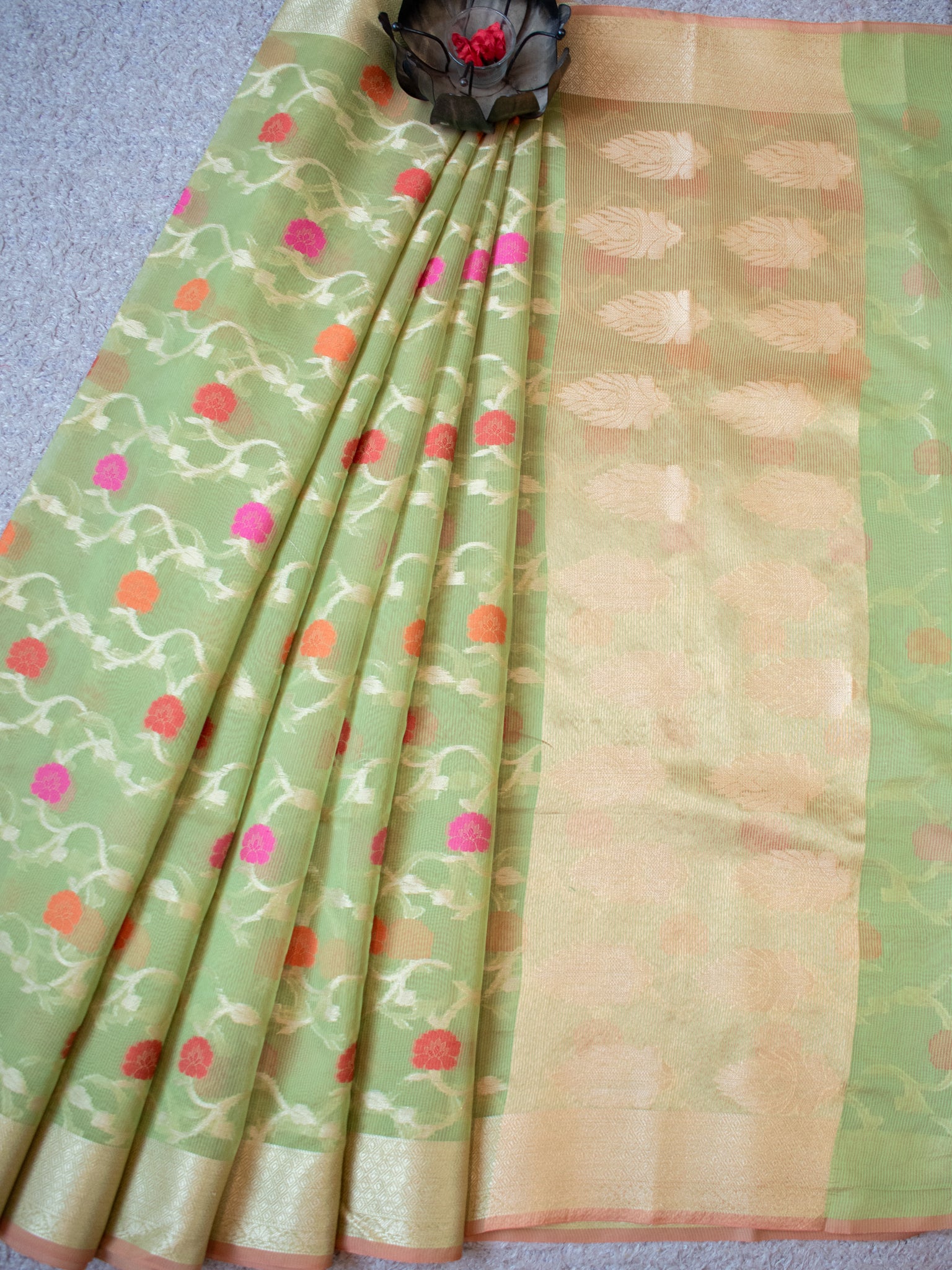 Banarasi Cotton Silk Saree With Zari & border- Green