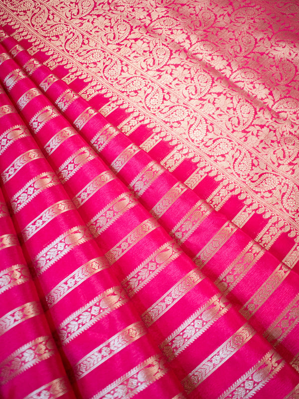 Banarasi Cotton Silk Saree With Copper Zari Border-Pink