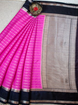 Banarasi Cotton Silk Saree with Satin Contrast Border-Pink