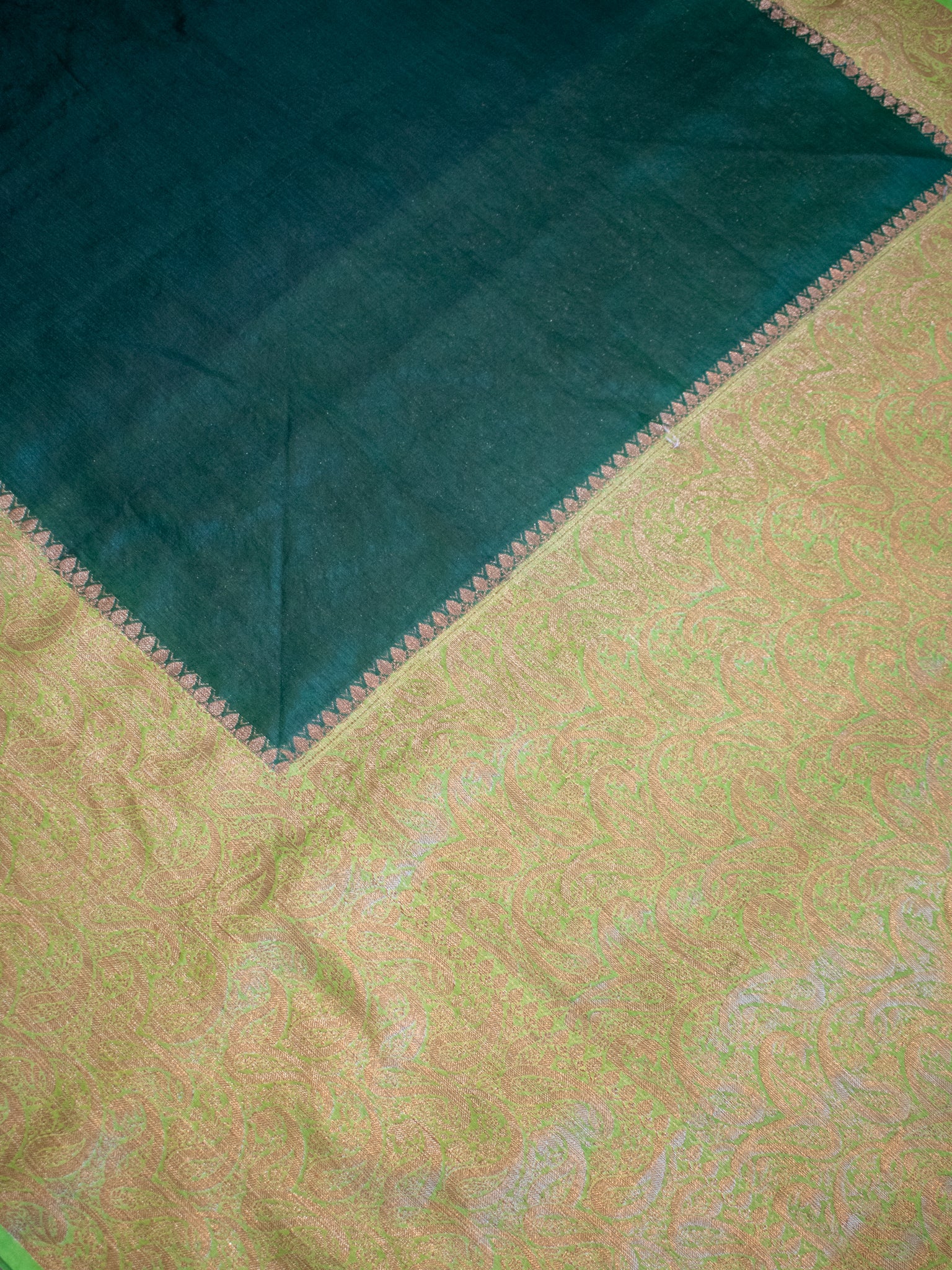 Banarasi Cotton Silk Saree With Plain Skirt Border- Green