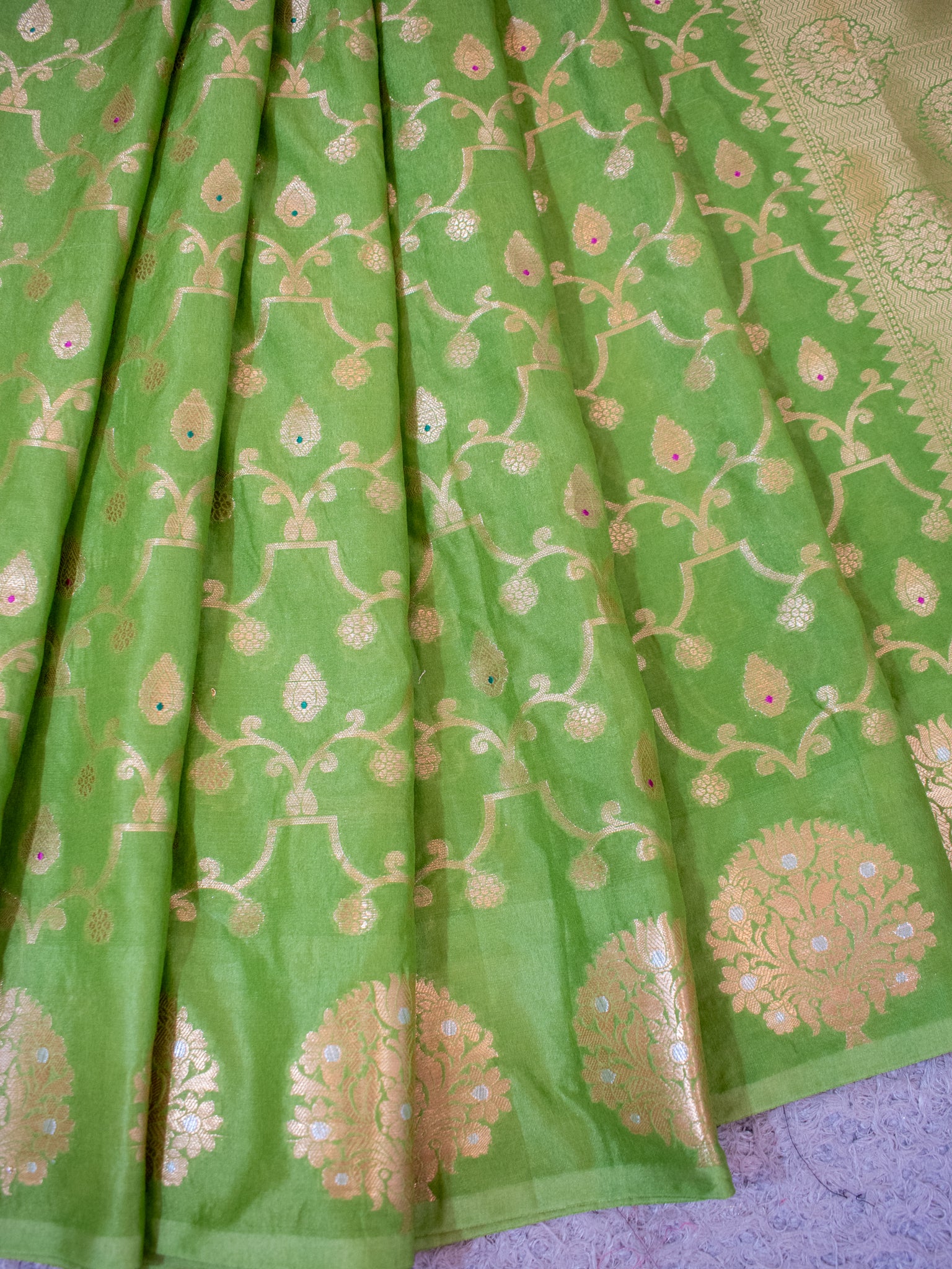 Banarasi Soft Cotton Saree With Zari Weaving & Border- Green