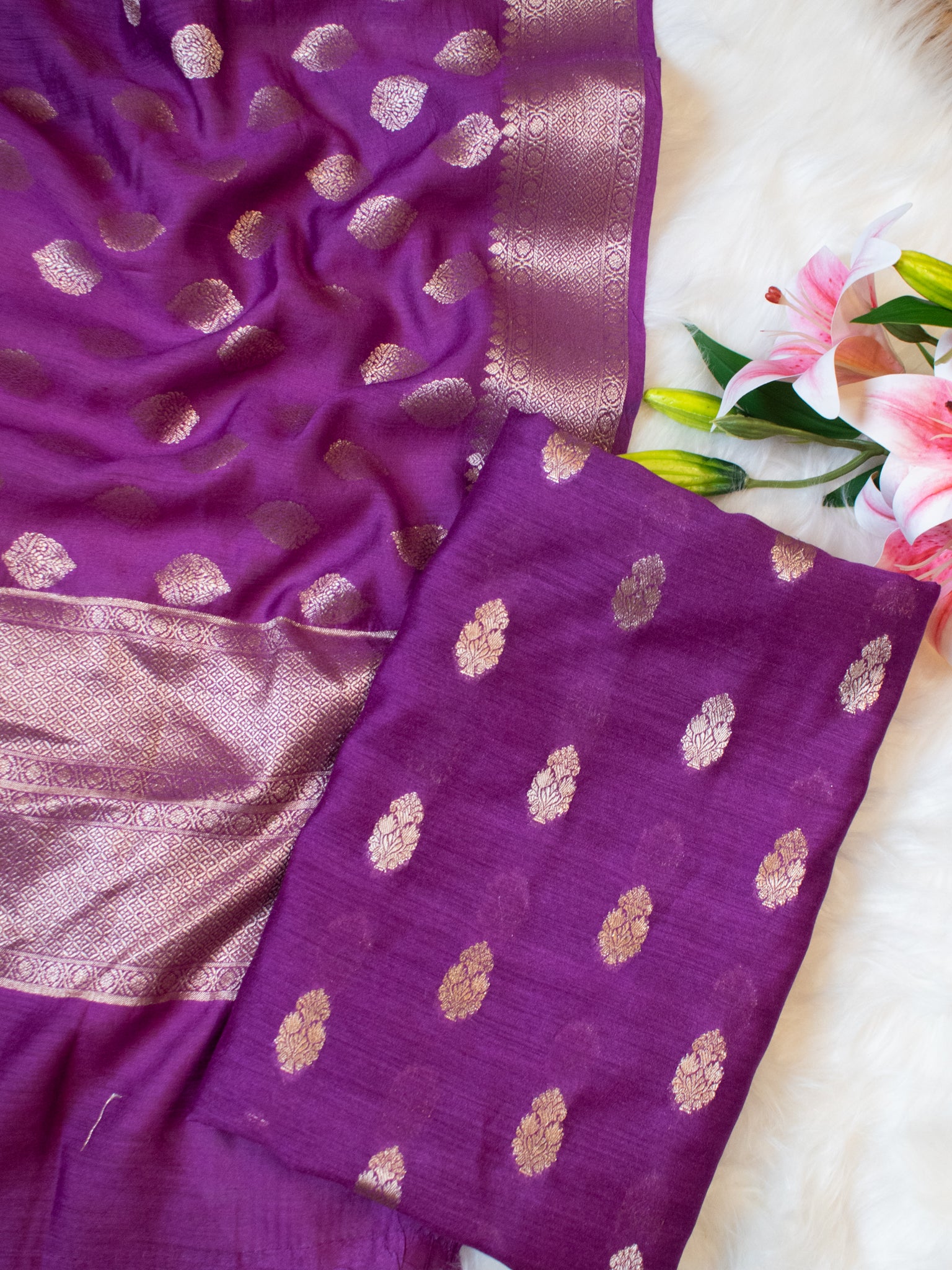 Banarasi Pure Muga Silk Salwar Kameez- Violet1