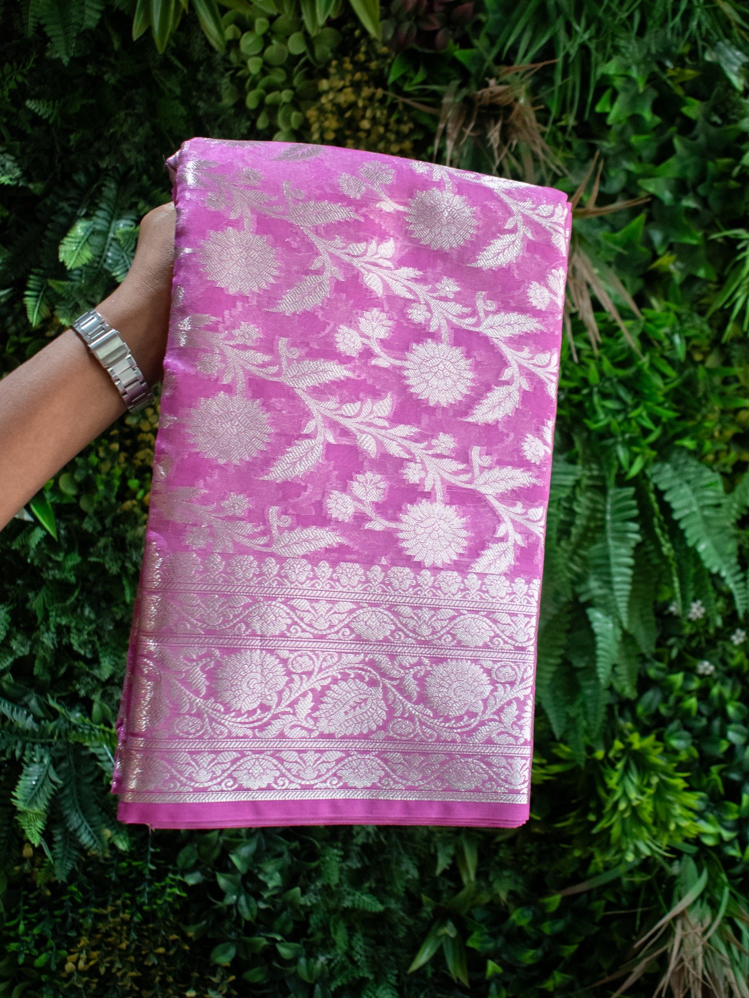 Banarasi Cotton Silk Saree With Silver Zari Weaving & Border-Lavender