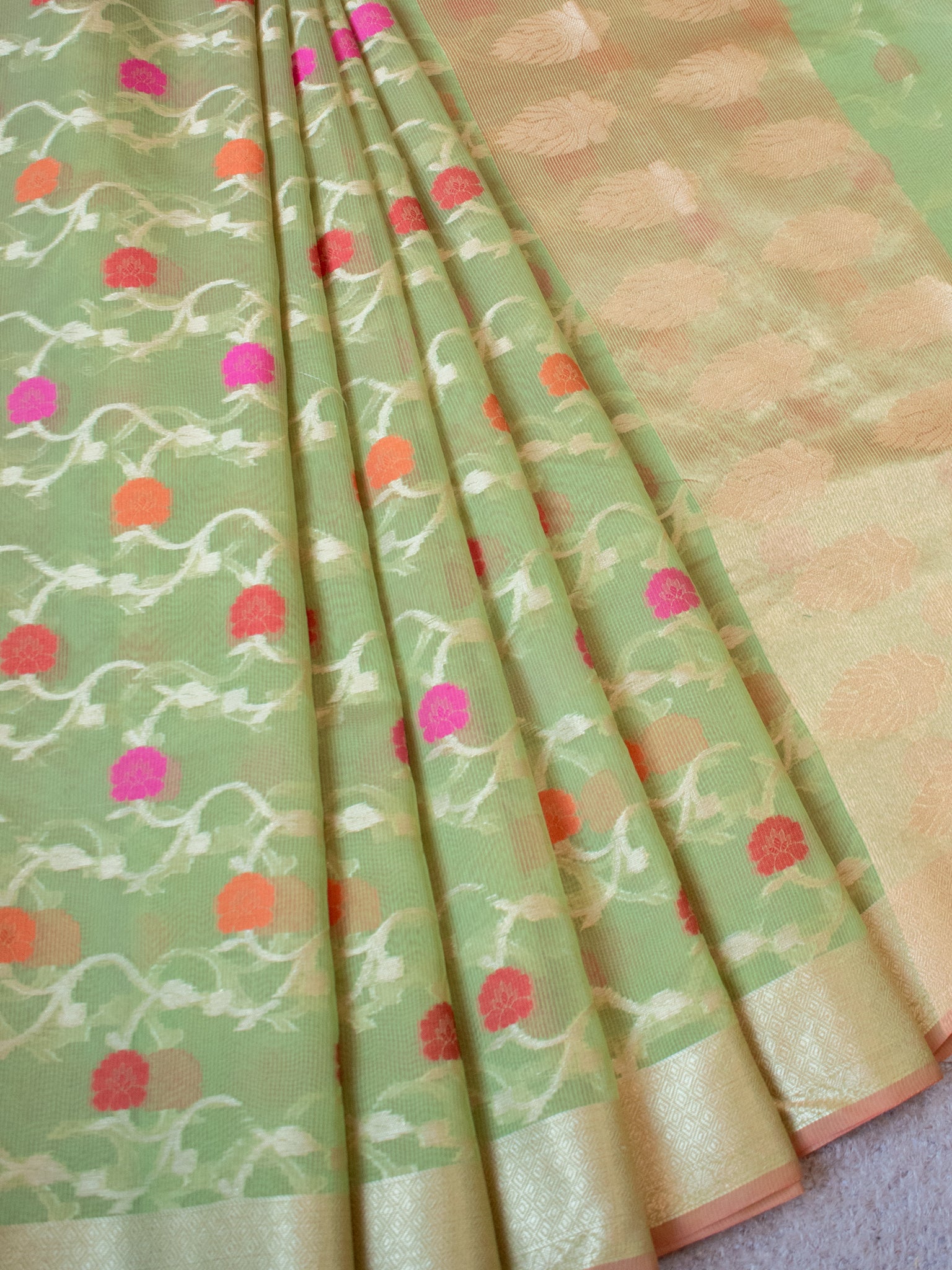 Banarasi Cotton Silk Saree With Zari & border- Green
