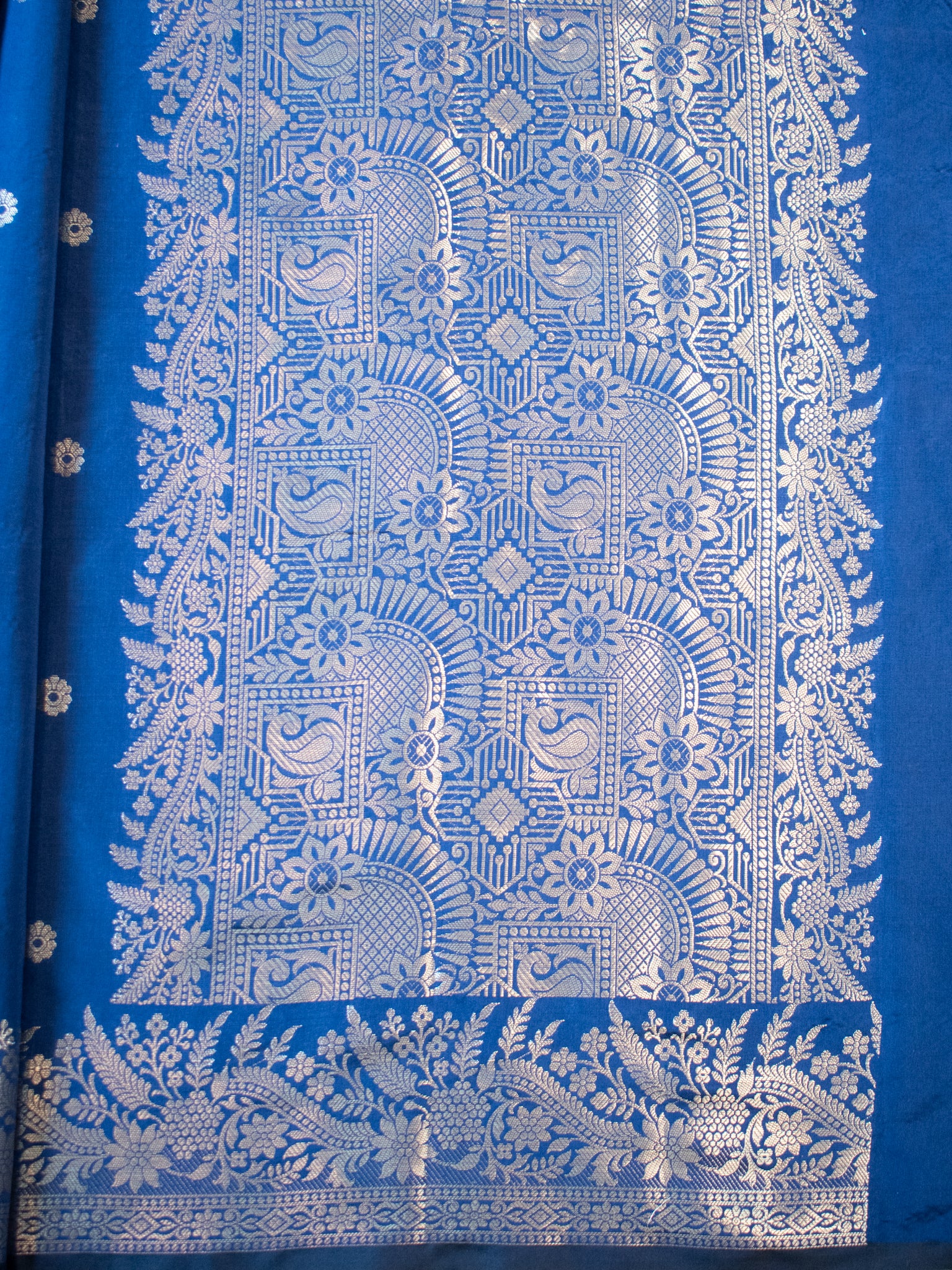 Banarasi Semi Katan Silk Saree With Border- Blue