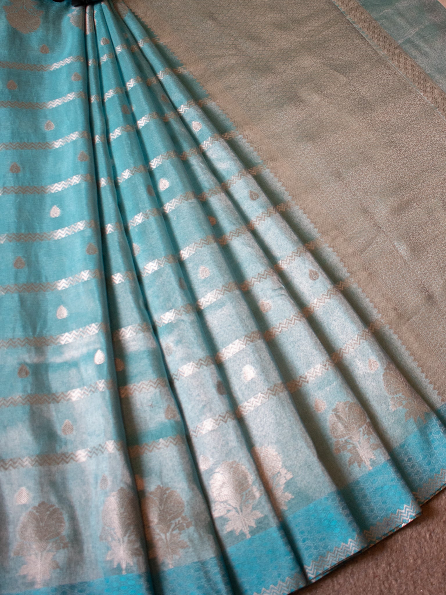 Banarasi Soft Tissue Saree With Weaving & Border - Aqua Blue