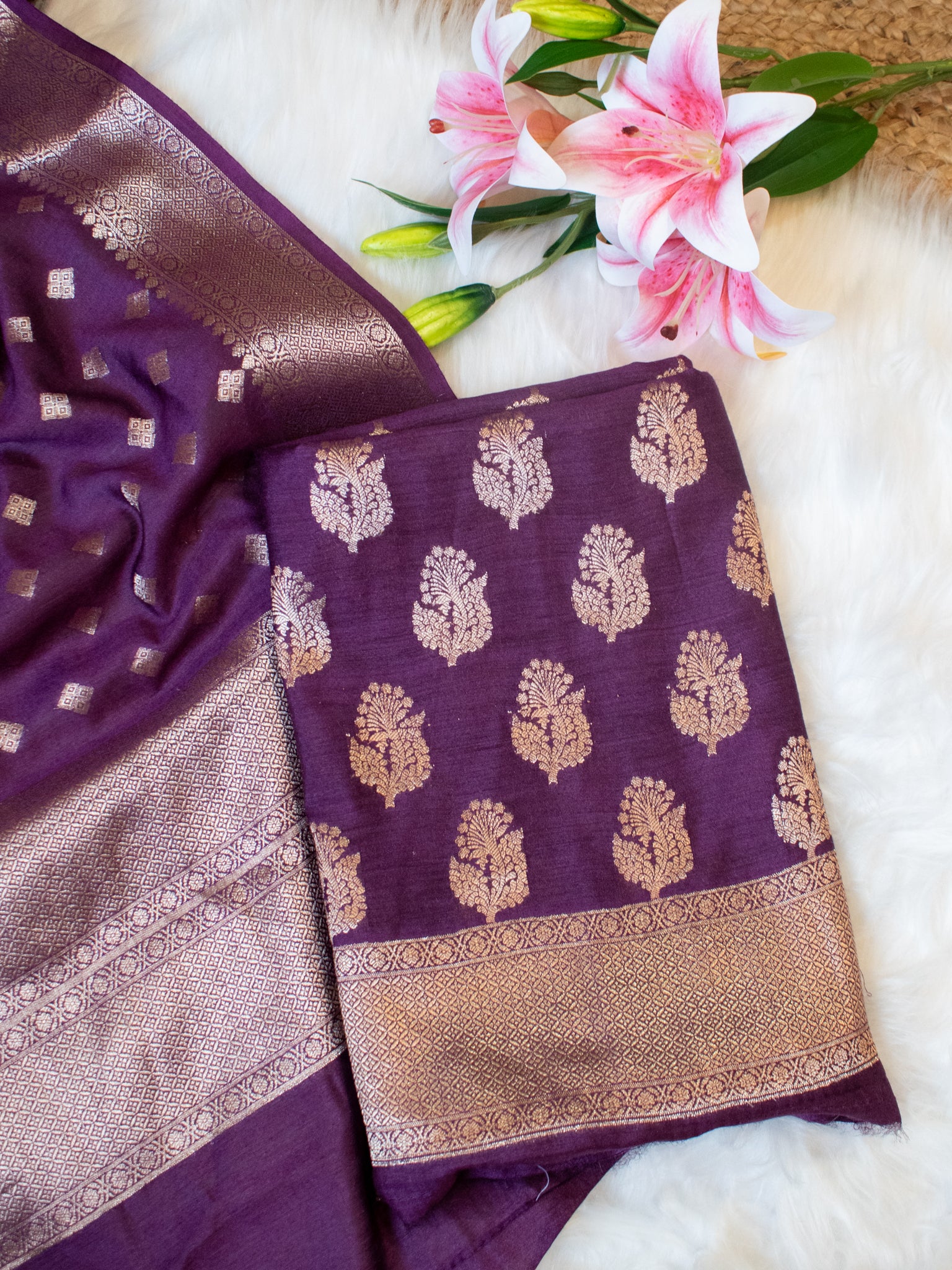 Banarasi Pure Muga Silk Salwar Kameez- Violet