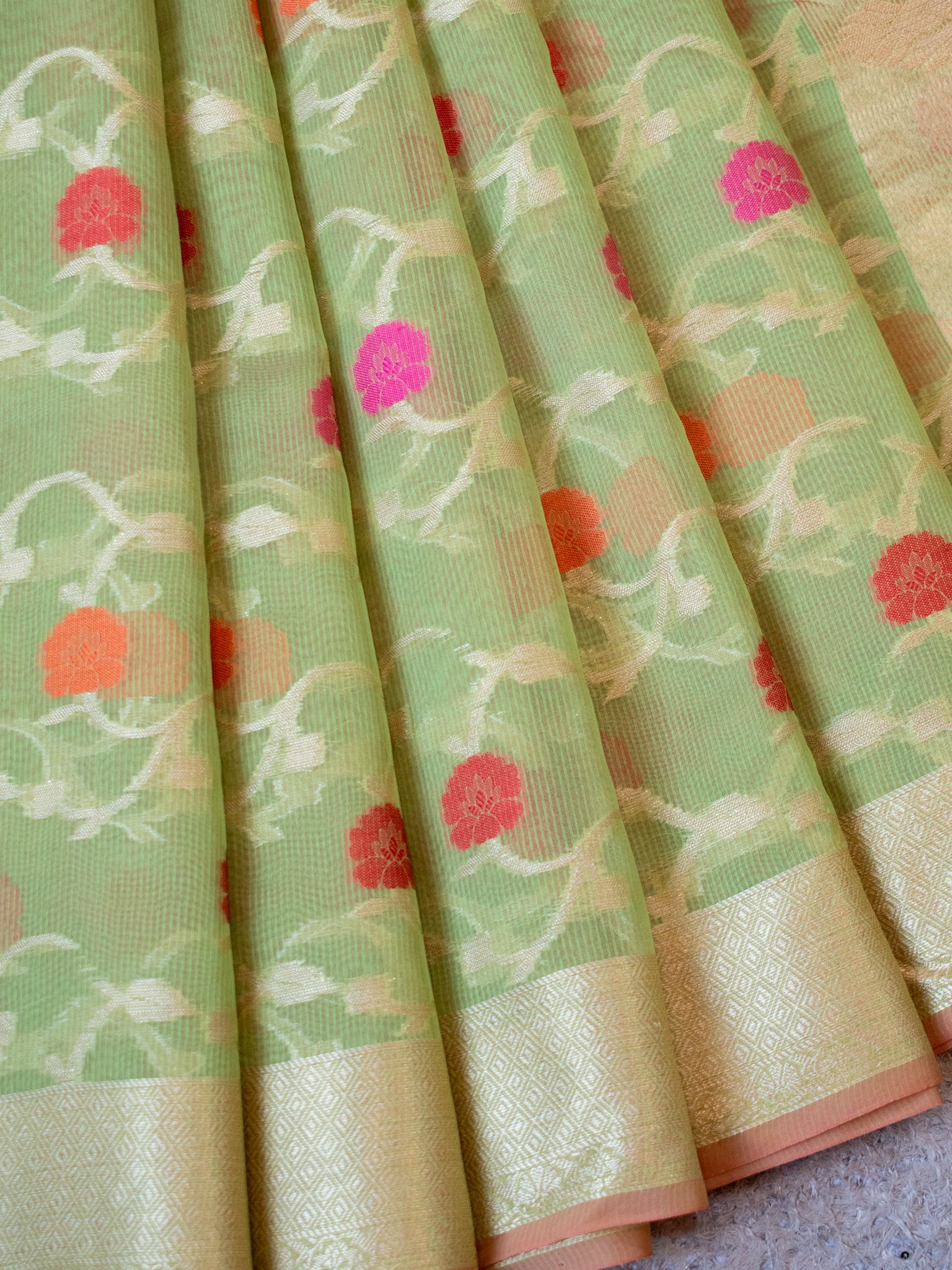 Banarasi Cotton Silk Saree With Zari & border- Green