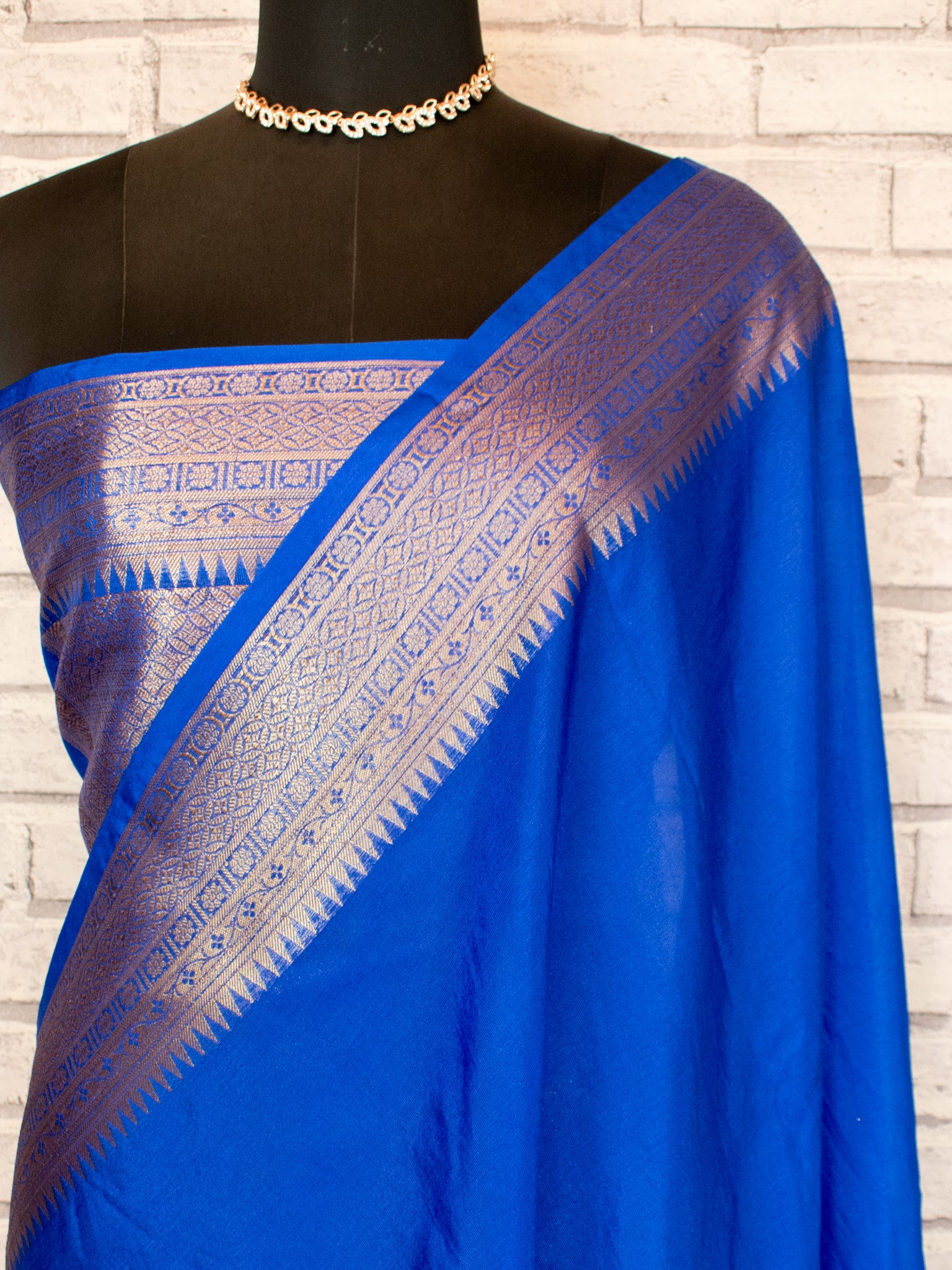 Banarasi Semi Silk Saree With Zari Weaving & Skirt Border-Blue