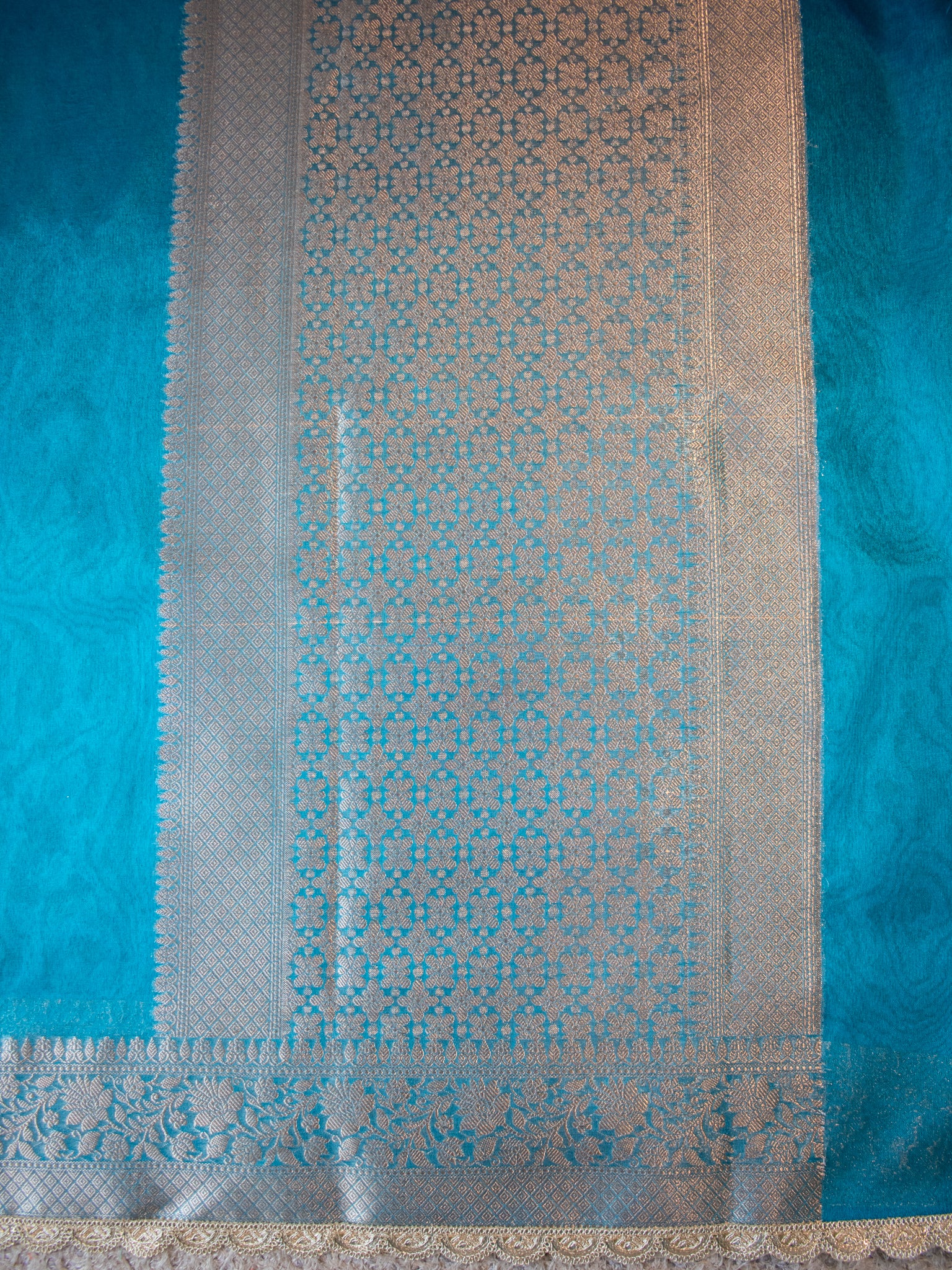 Banarasi Plain Tissue Saree With Lace Border - Blue