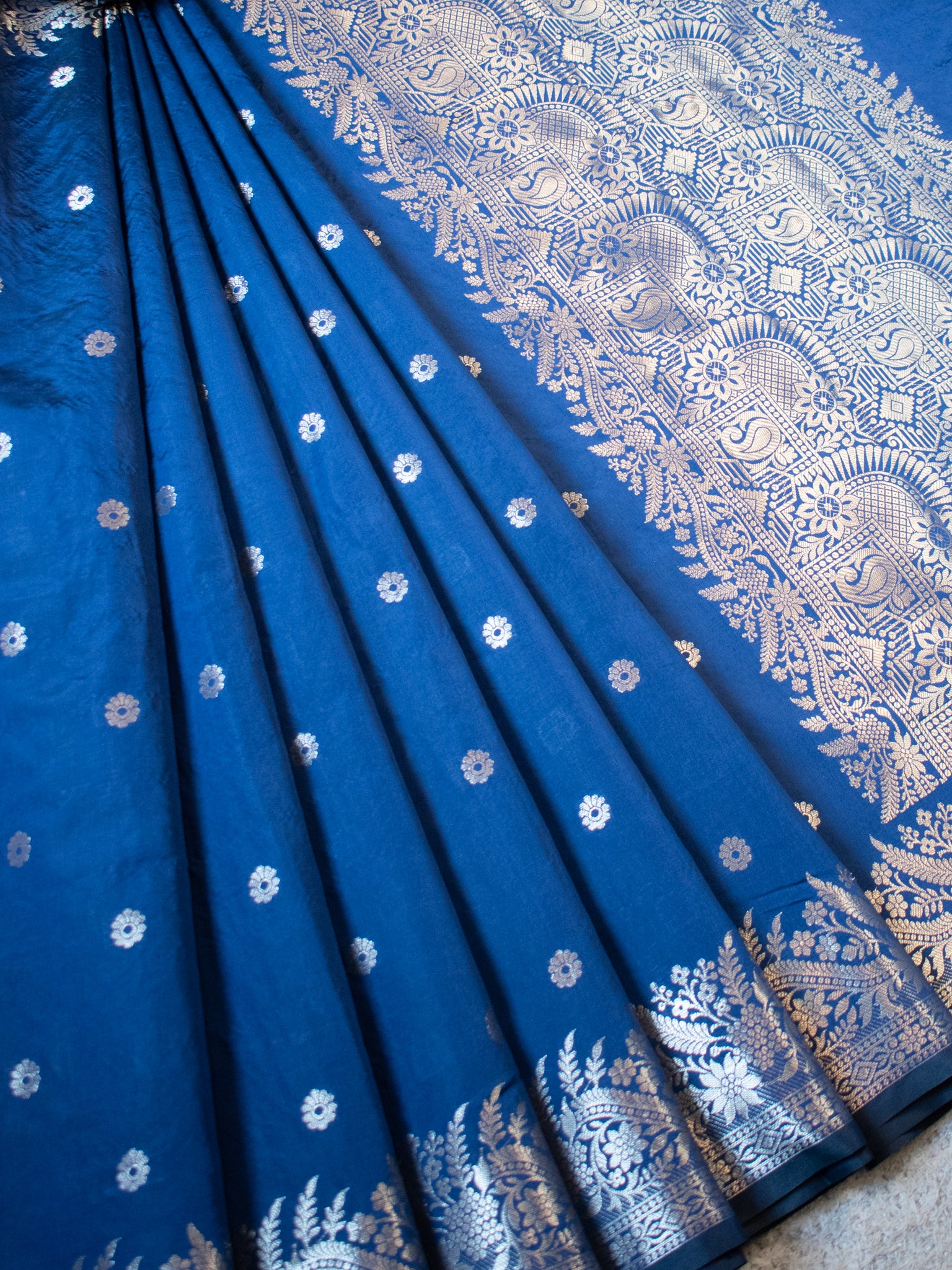 Banarasi Semi Katan Silk Saree With Border- Blue